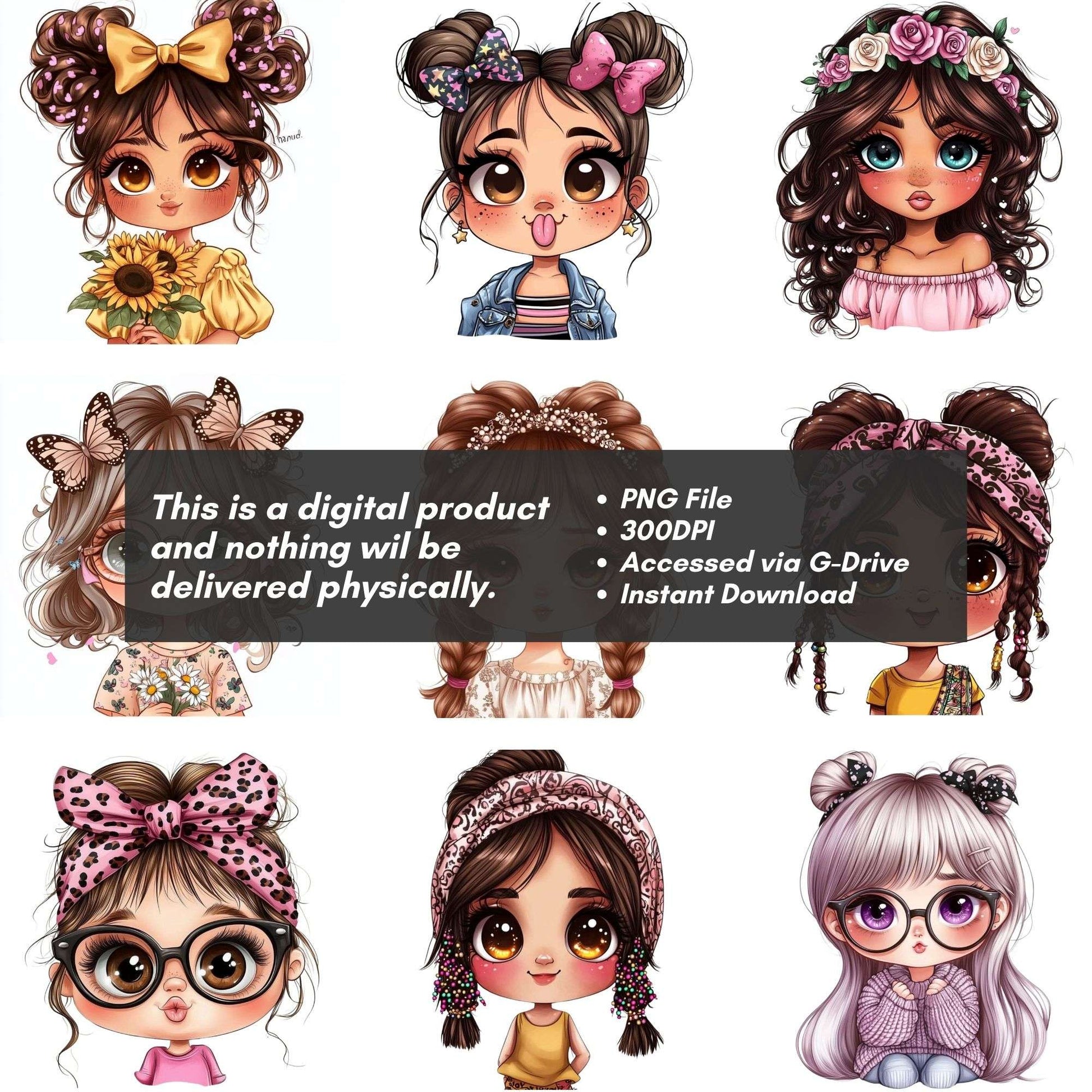 Whimsical Girl with Messy Bun Clipart - CraftNest - Digital Crafting and Art