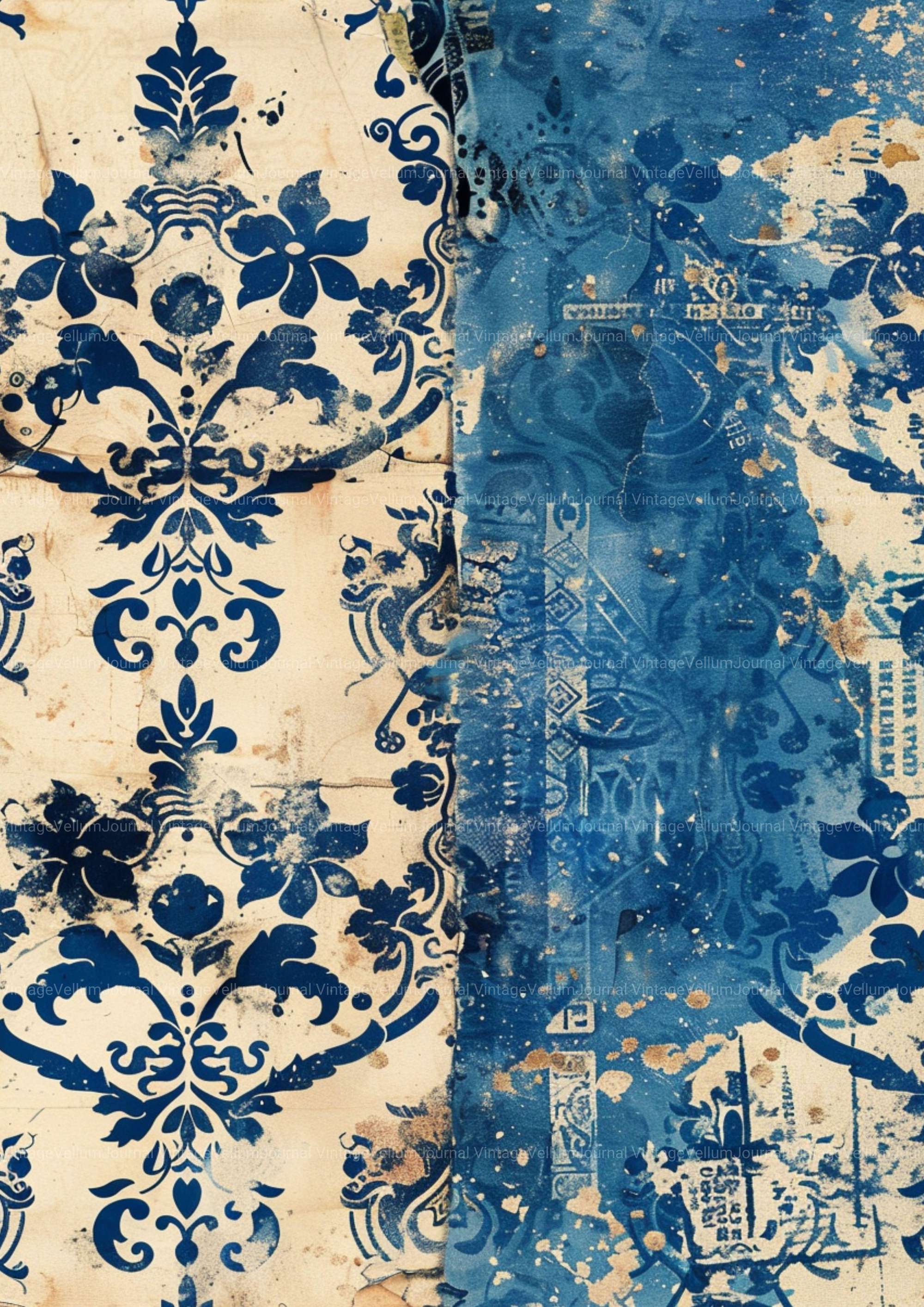 Blue Floral Junk Journal Pages - CraftNest - Digital Crafting and Art
