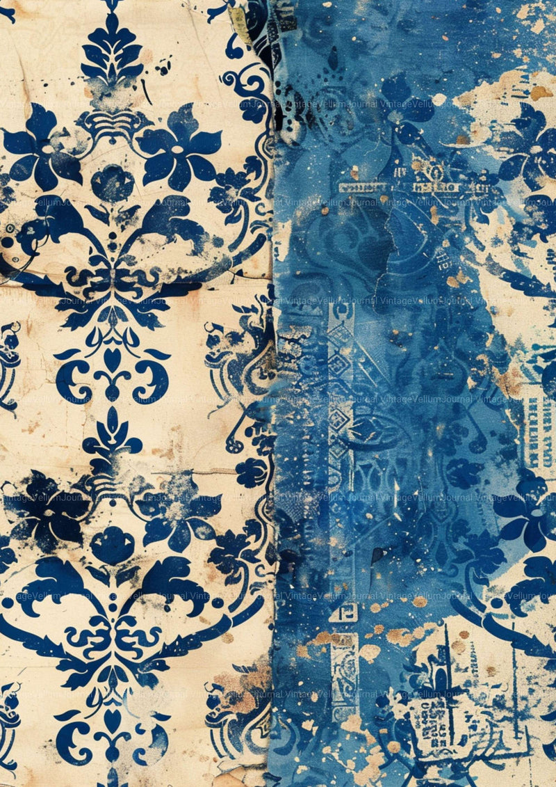 Blue Floral Junk Journal Pages - CraftNest - Digital Crafting and Art