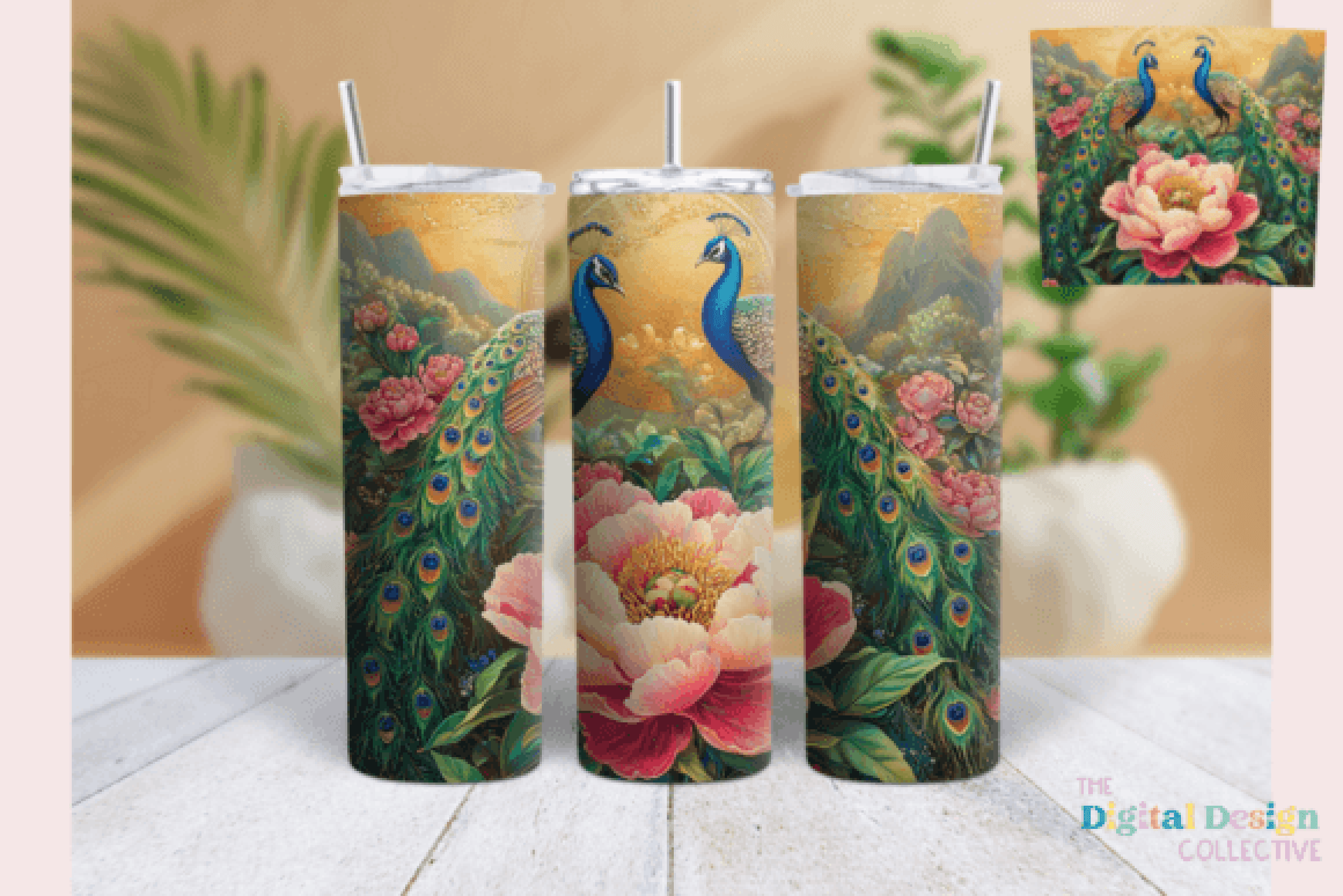 Peony Peacock Tumbler Wrap Bundle - CraftNest - Digital Crafting and Art