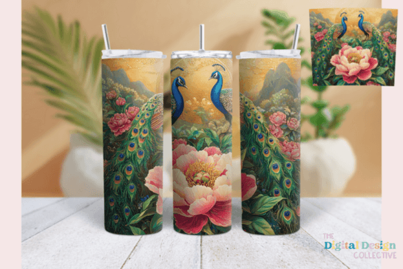 Peony Peacock Tumbler Wrap Bundle - CraftNest - Digital Crafting and Art