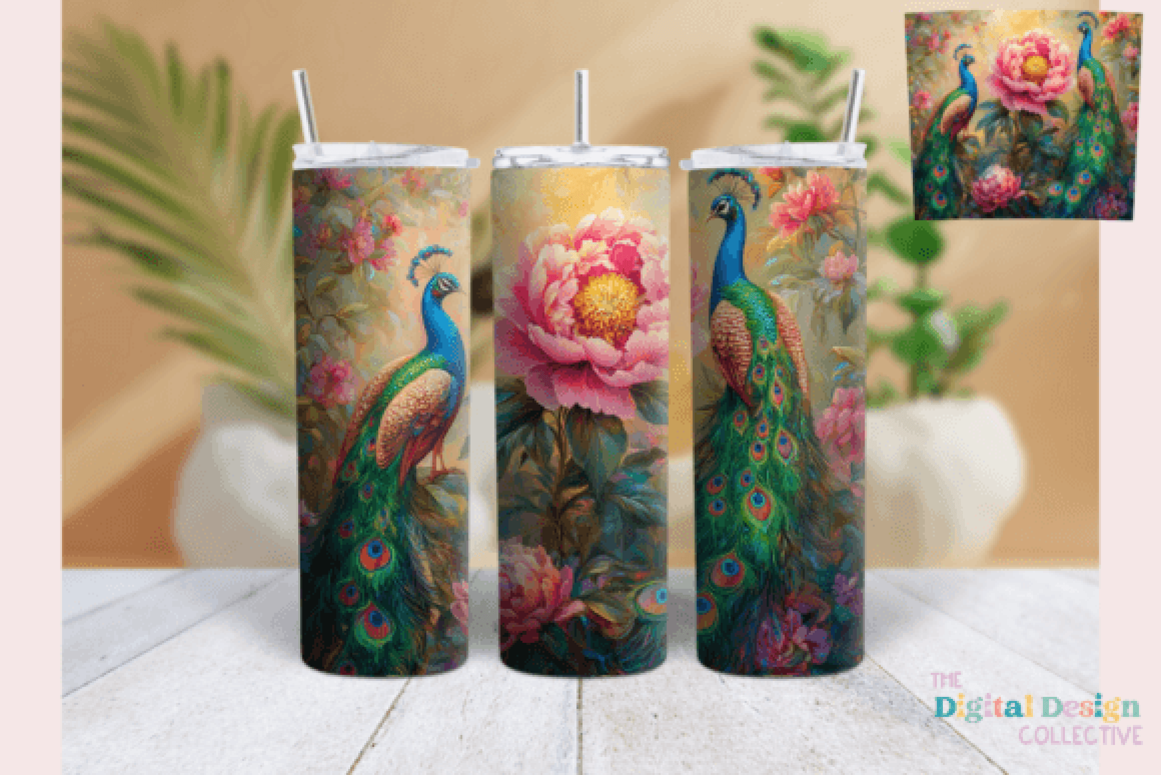 Peony Peacock Skinny Tumbler Wrap Bundle - CraftNest - Digital Crafting and Art