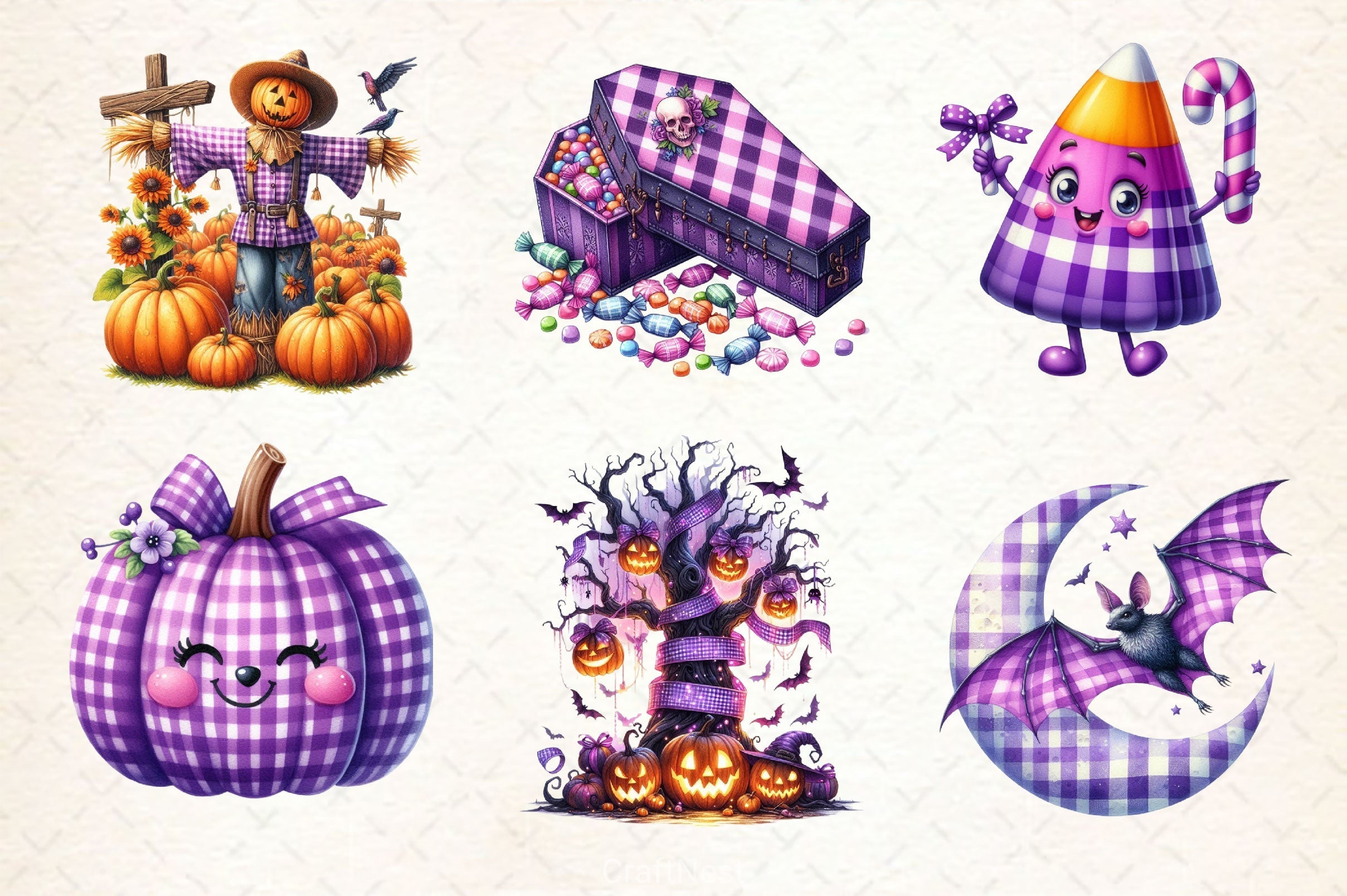 Purple Gingham Halloween Clipart Bundle