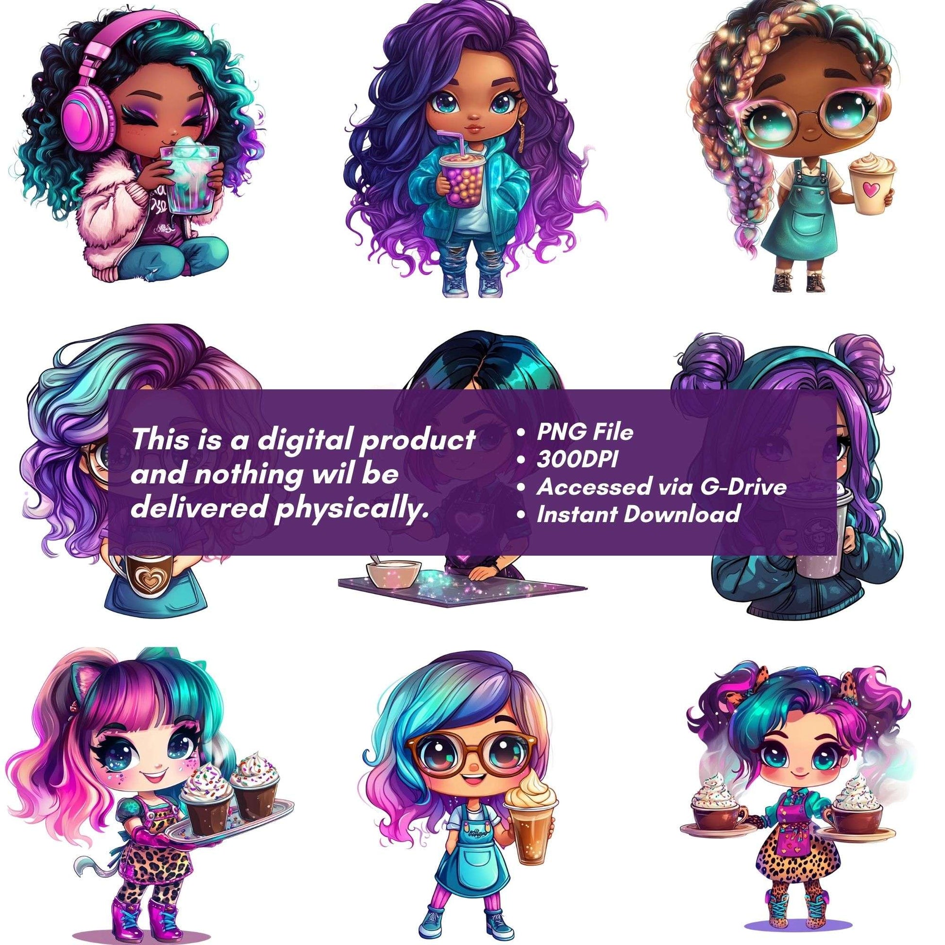 Chibi Girl Coffee Character Clipart - CraftNest - Digital Crafting and Art