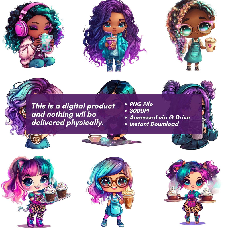 Chibi Girl Coffee Character Clipart - CraftNest - Digital Crafting and Art