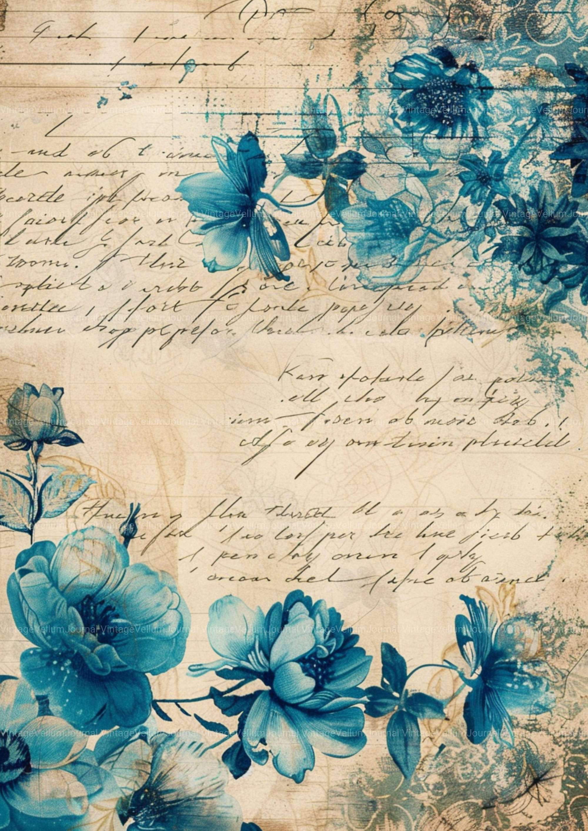 Blue Floral Junk Journal Pages - CraftNest - Digital Crafting and Art