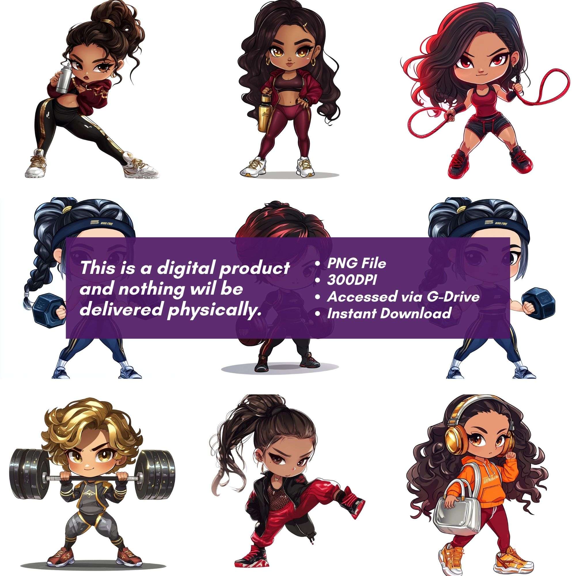 Chibi Chick Fitness Influencer Clipart - CraftNest - Digital Crafting and Art