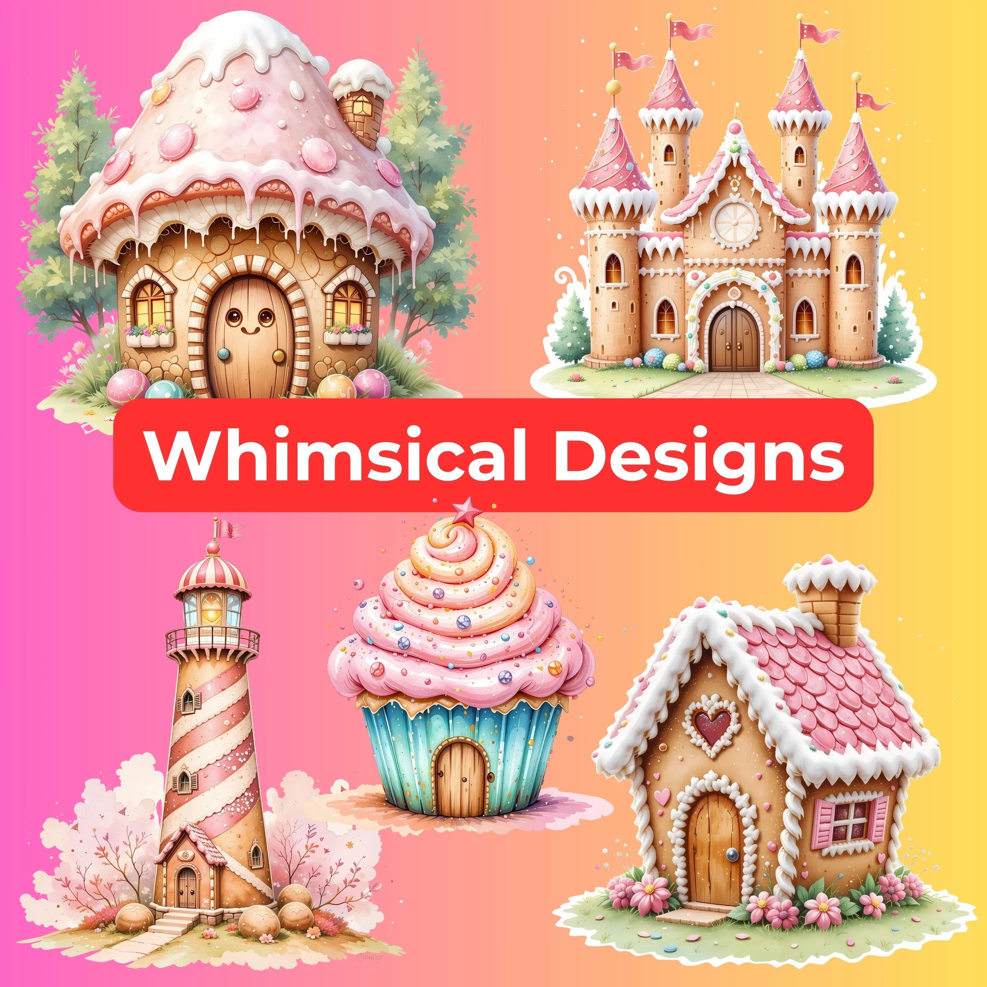 Whimsical Gingerbread Houses Clipart Bundle - CraftNest - Digital Crafting and Art
