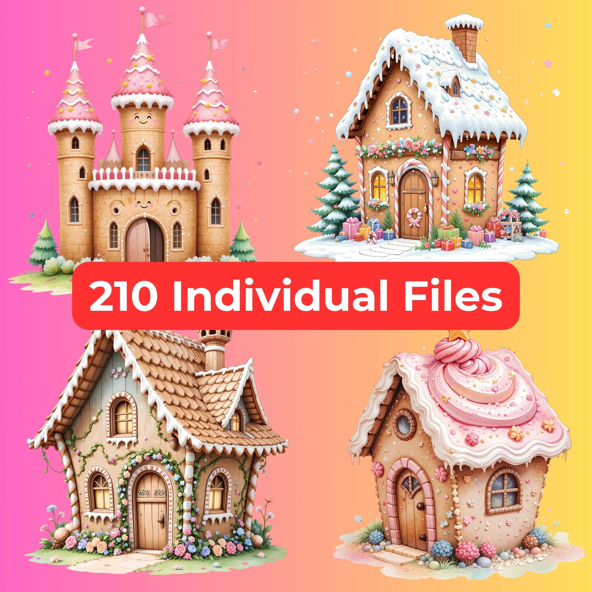 Whimsical Gingerbread Houses Clipart Bundle - CraftNest - Digital Crafting and Art