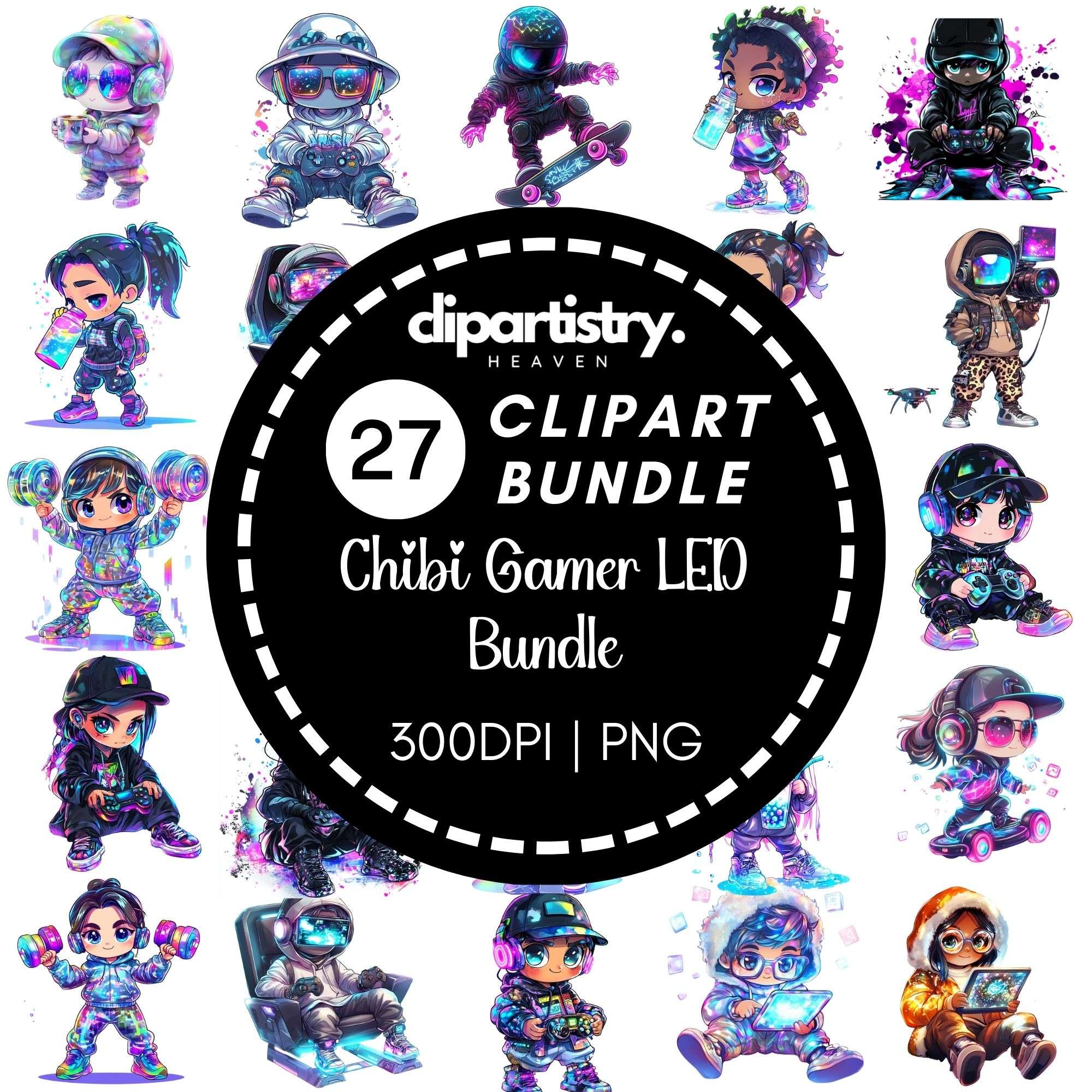 Chibi Gamer LED Bundle Clipart - CraftNest - Digital Crafting and Art