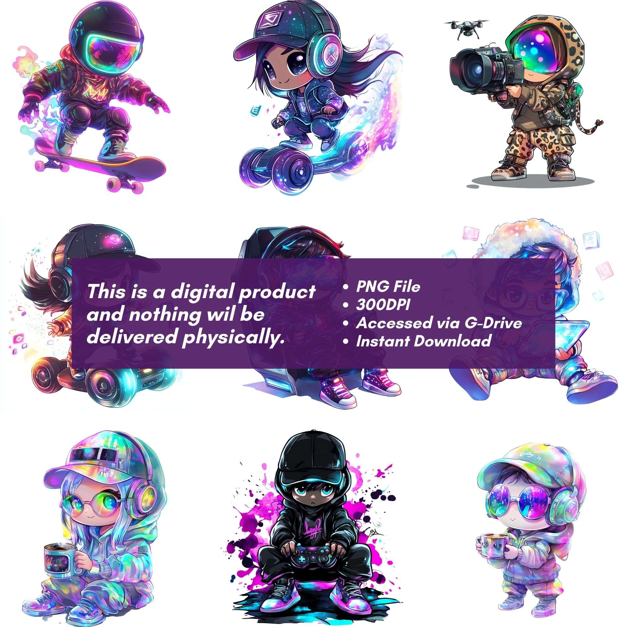 Chibi Gamer LED Bundle Clipart - CraftNest - Digital Crafting and Art