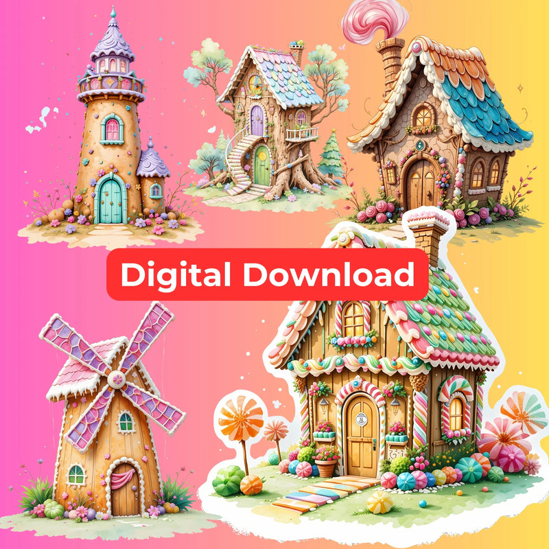 Whimsical Gingerbread Houses Clipart Bundle - CraftNest - Digital Crafting and Art