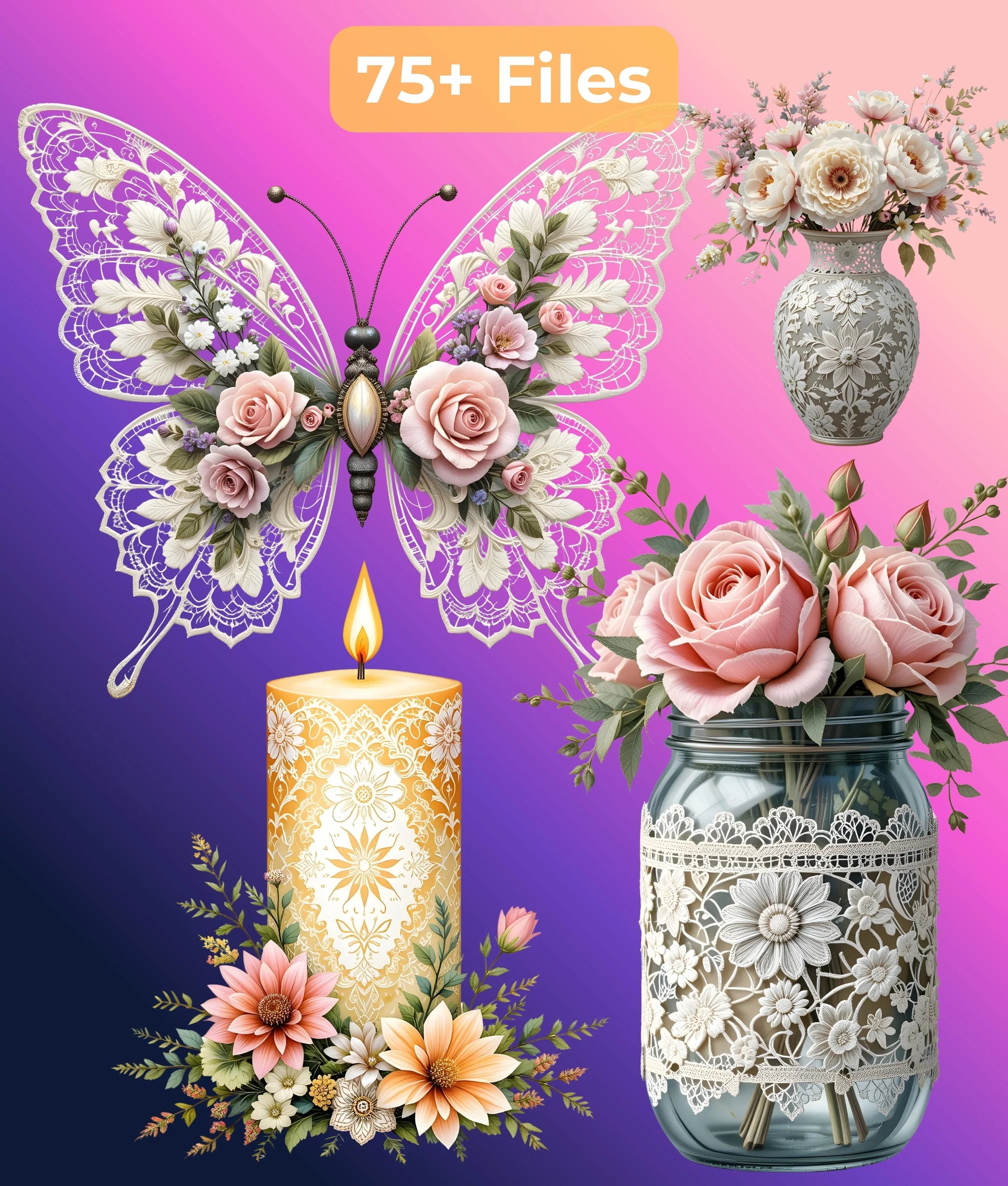 Premium Boho Lace Floral Clipart Bundle - CraftNest - Digital Crafting and Art