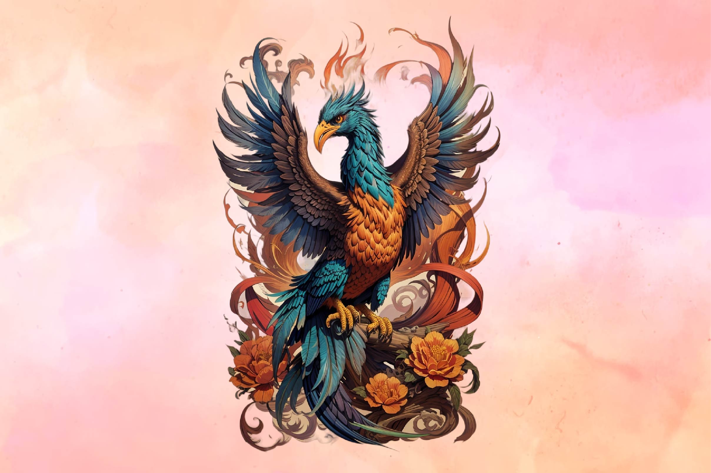 Phoenix Tattoo Realistic Old School Clipart Bundle