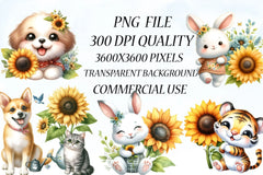 Sunflower Animals Clipart Bundle 22 - CraftNest - Digital Crafting and Art