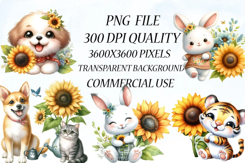 Sunflower Animals Clipart Bundle 22 - CraftNest - Digital Crafting and Art