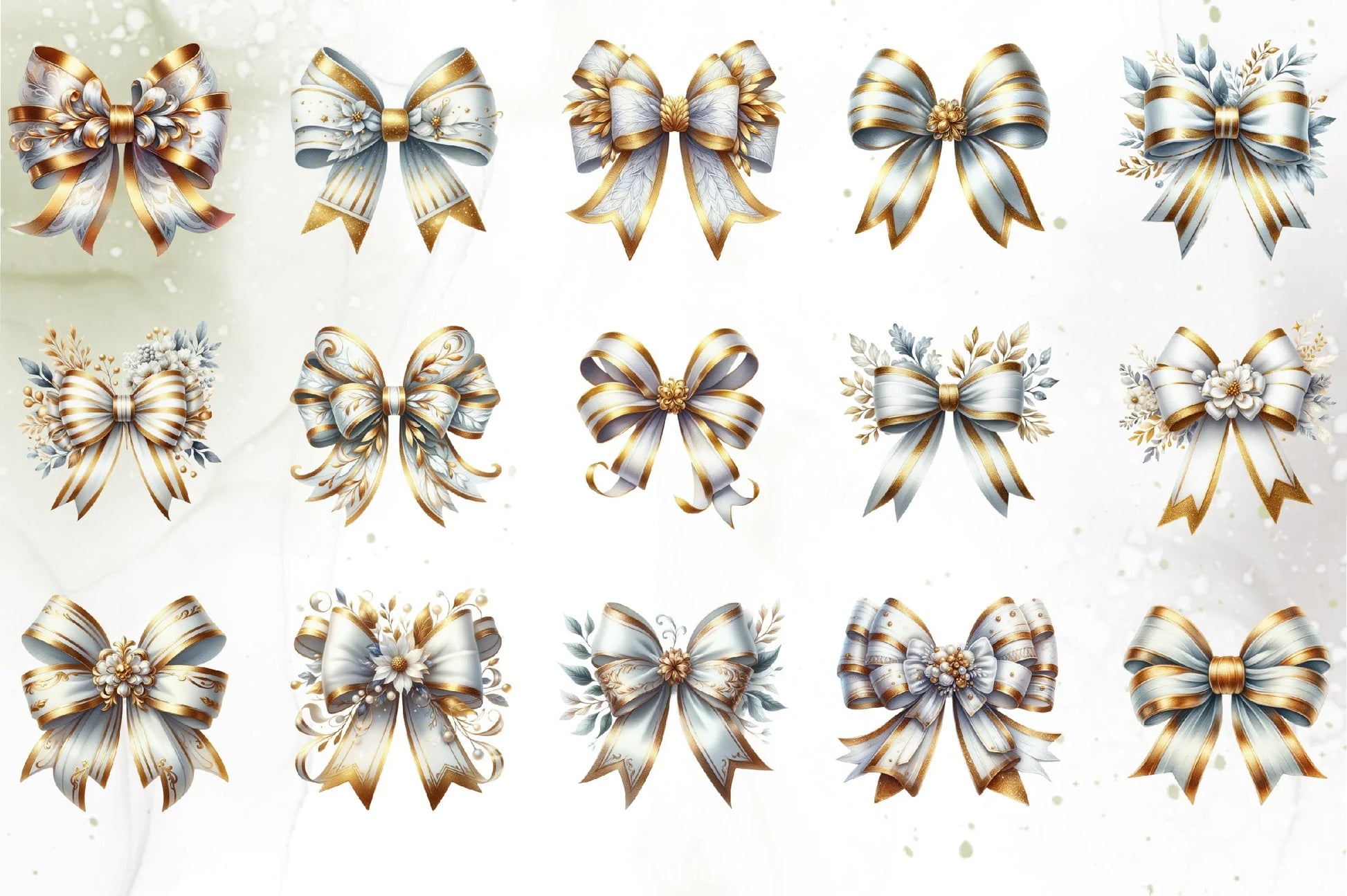 White Gold Bows Clipart Bundle - CraftNest - Digital Crafting and Art