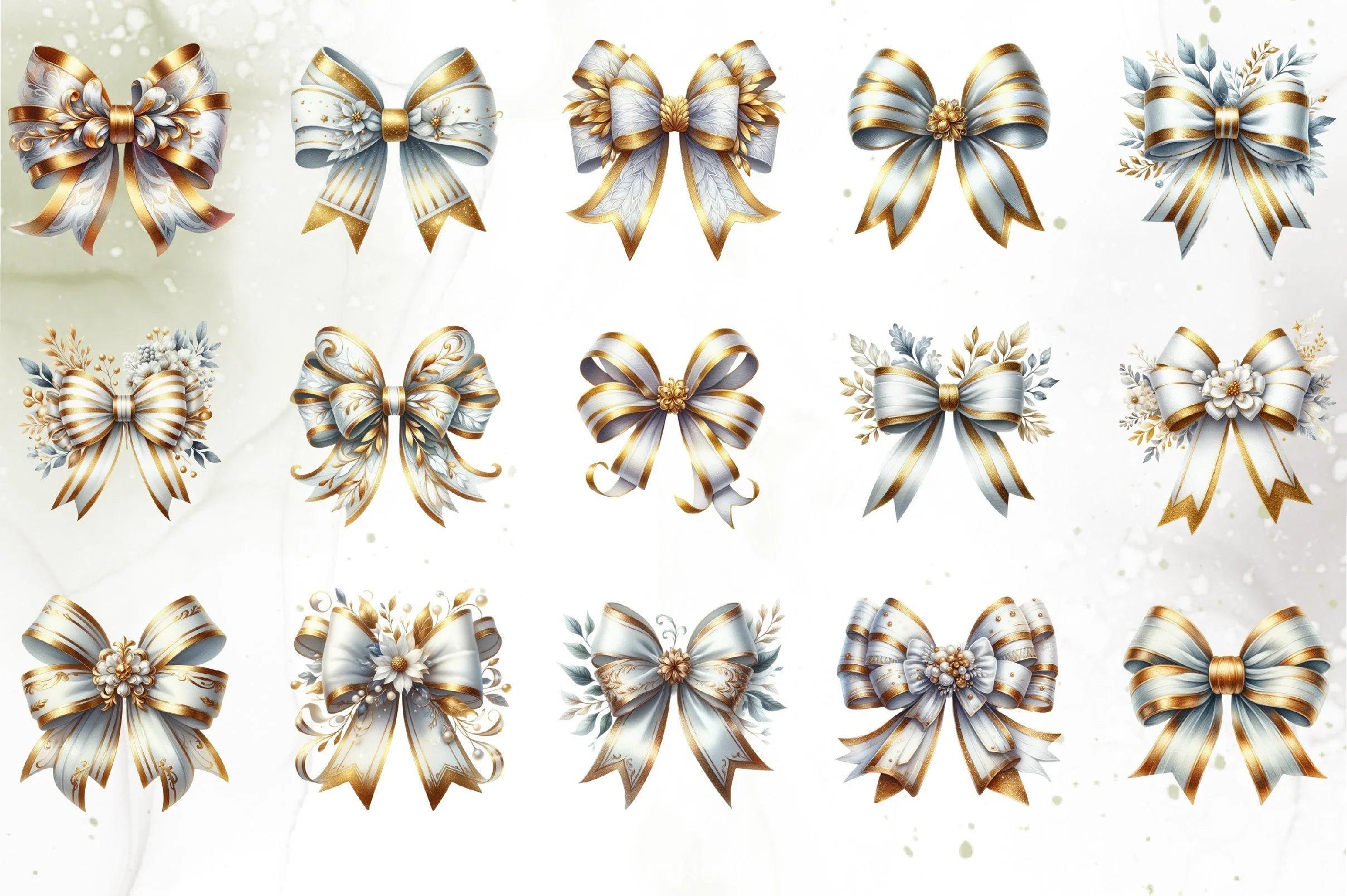 White Gold Bows Clipart Bundle - CraftNest - Digital Crafting and Art