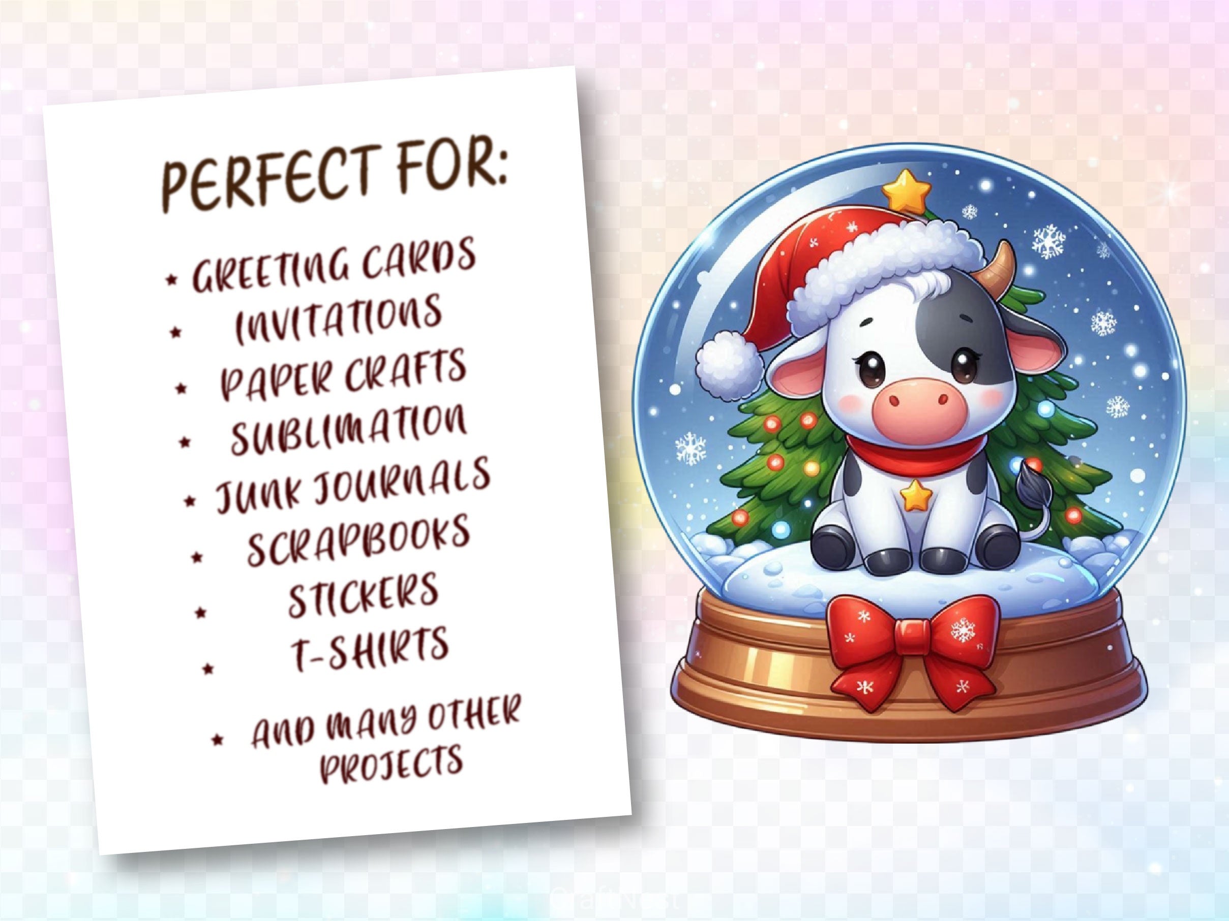 Cute Christmas Cow Clipart Bundle 2