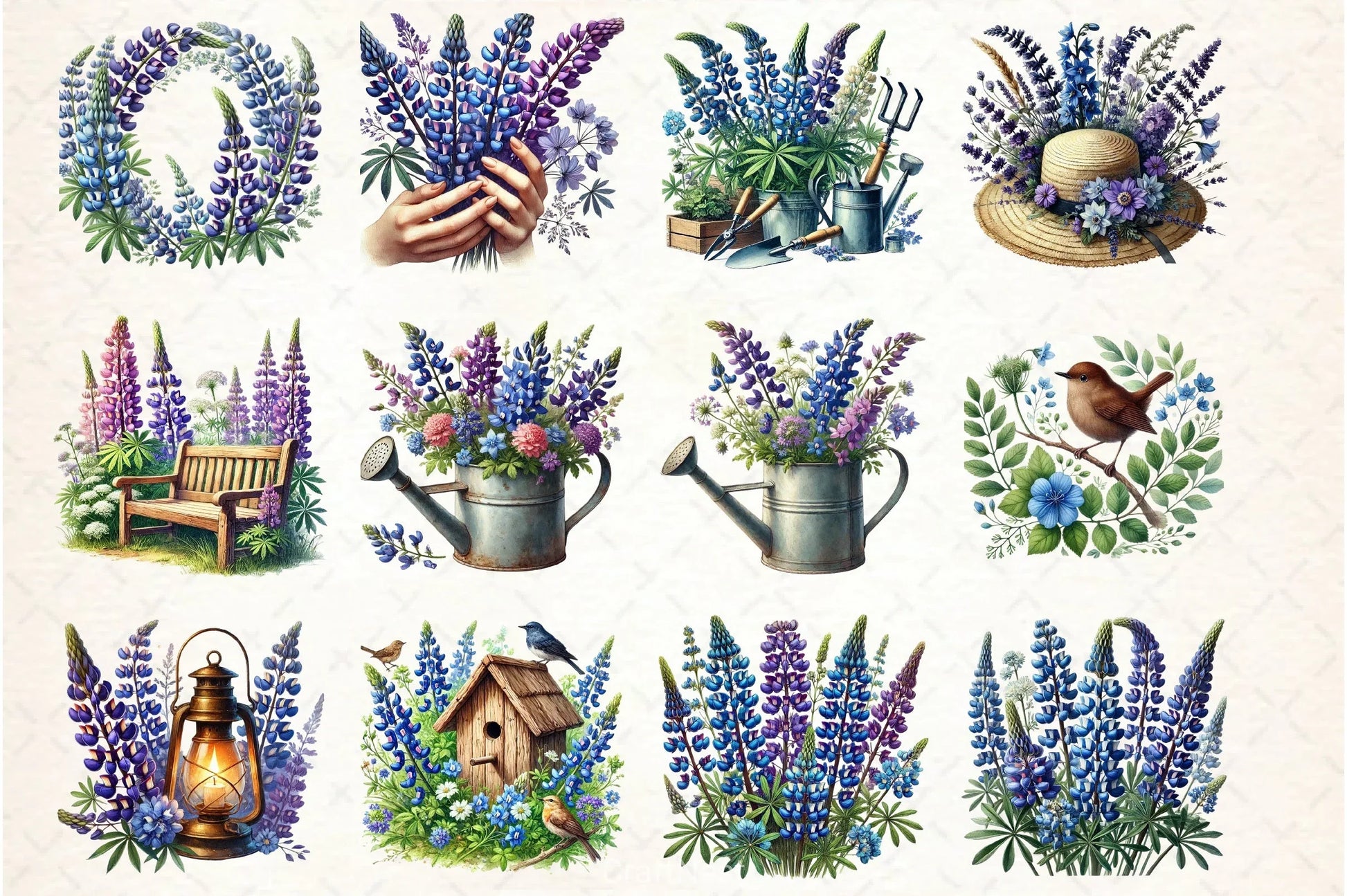 Vintage Blue Bonnet Flowers Clipart Bundle - CraftNest - Digital Crafting and Art