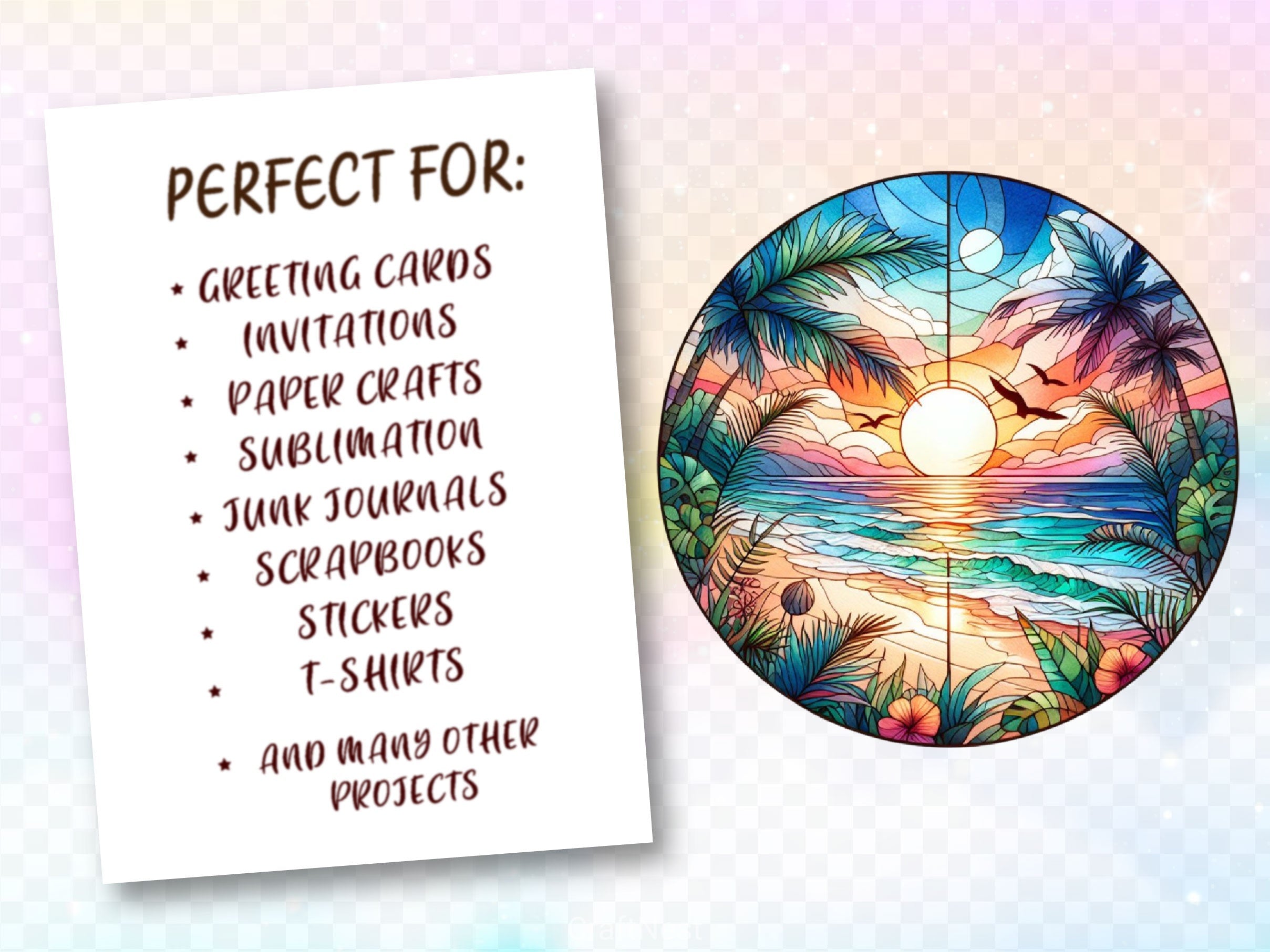 Stained Glass Tropical Beach Clipart Bundle