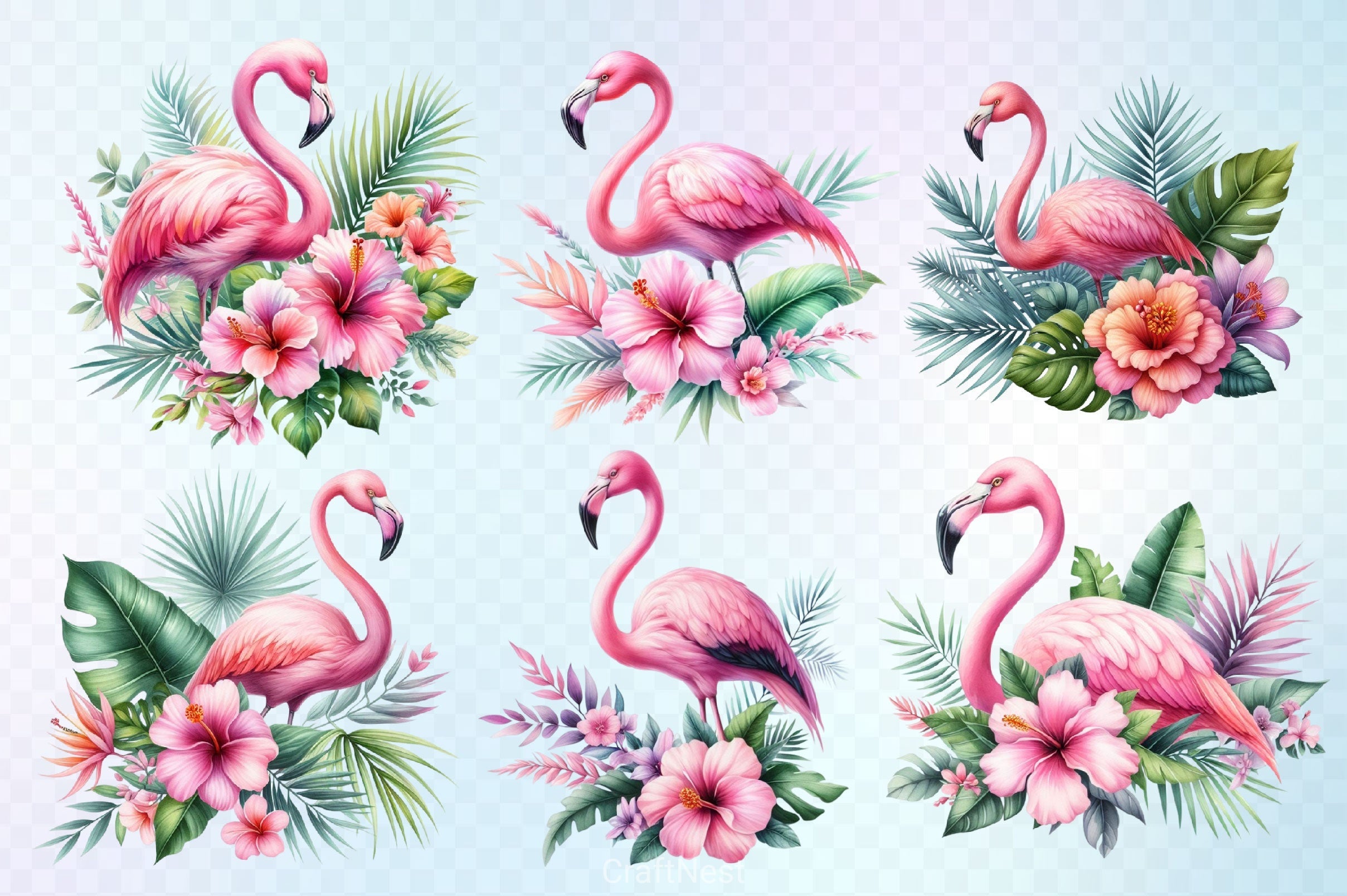 Flamingo Tropical Clipart Bundle