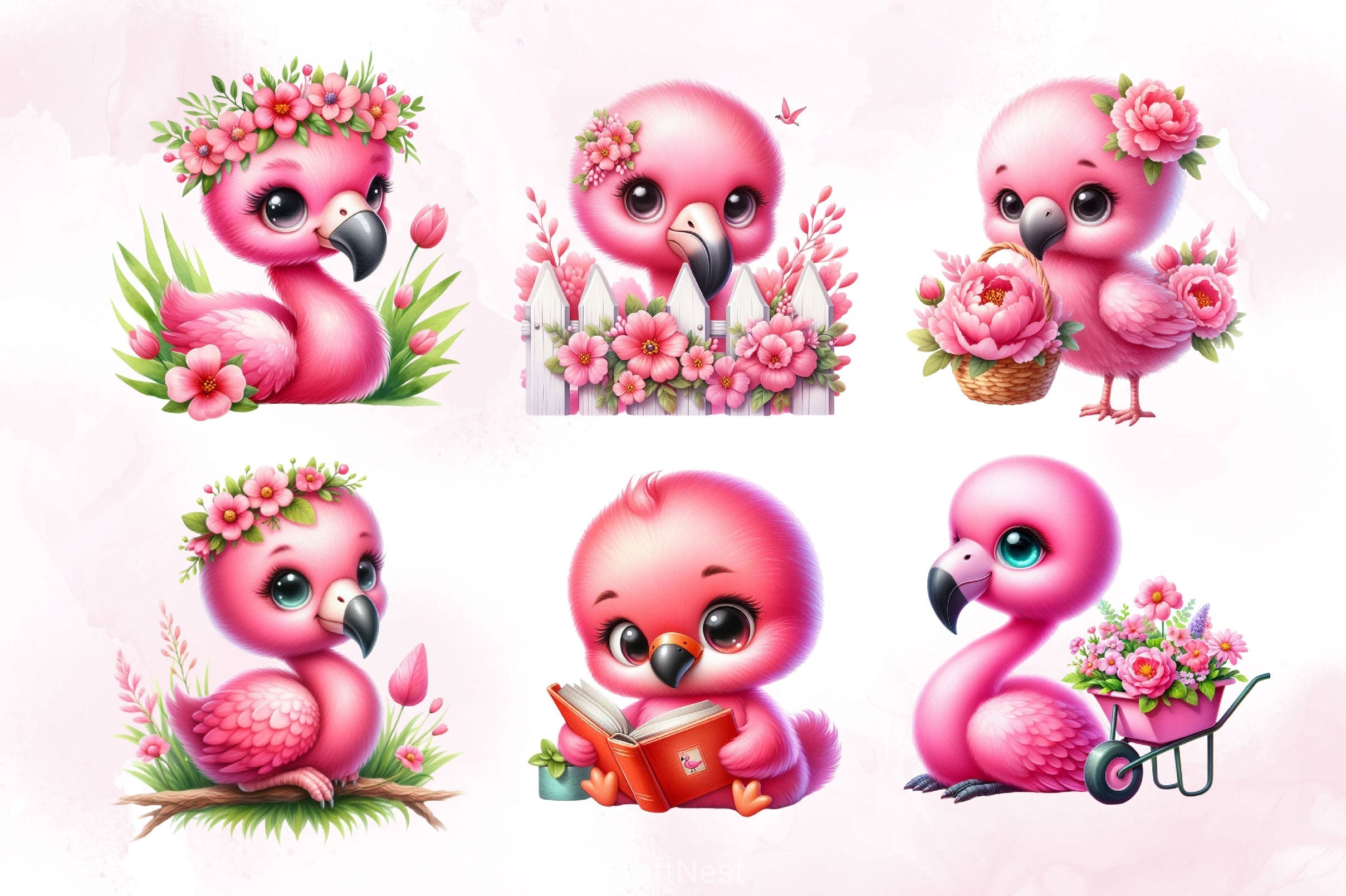 Cute Baby Flamingo Clipart Bundle