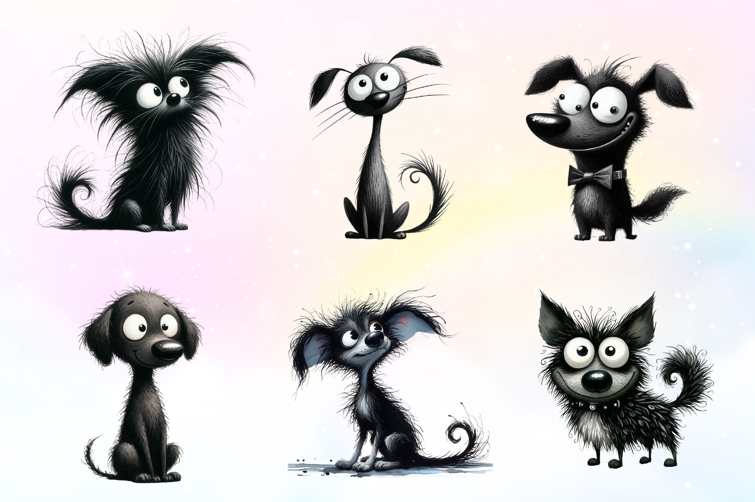 Funny Black Dogs Clipart Bundle