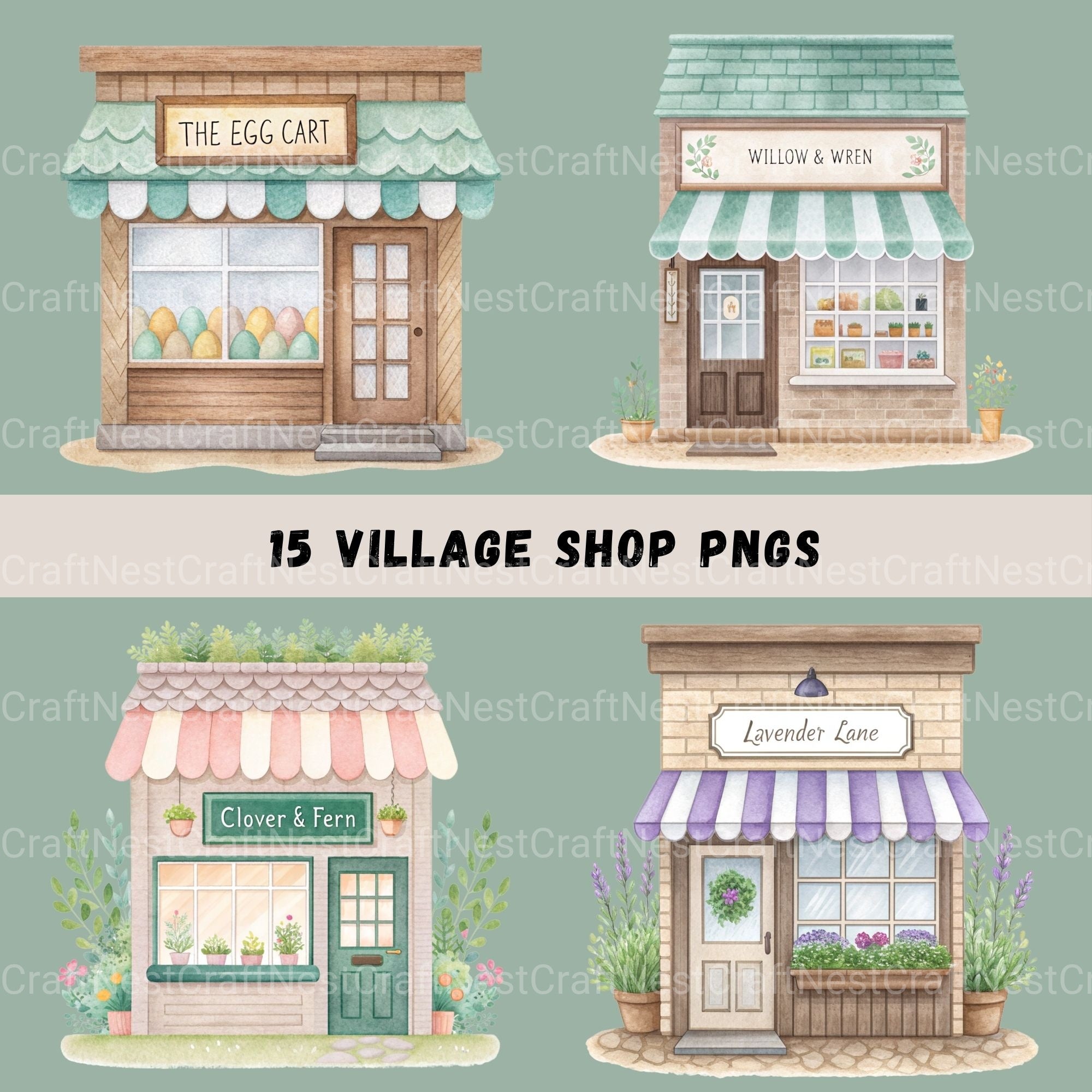 Village Shops Spring Clipart Bundle