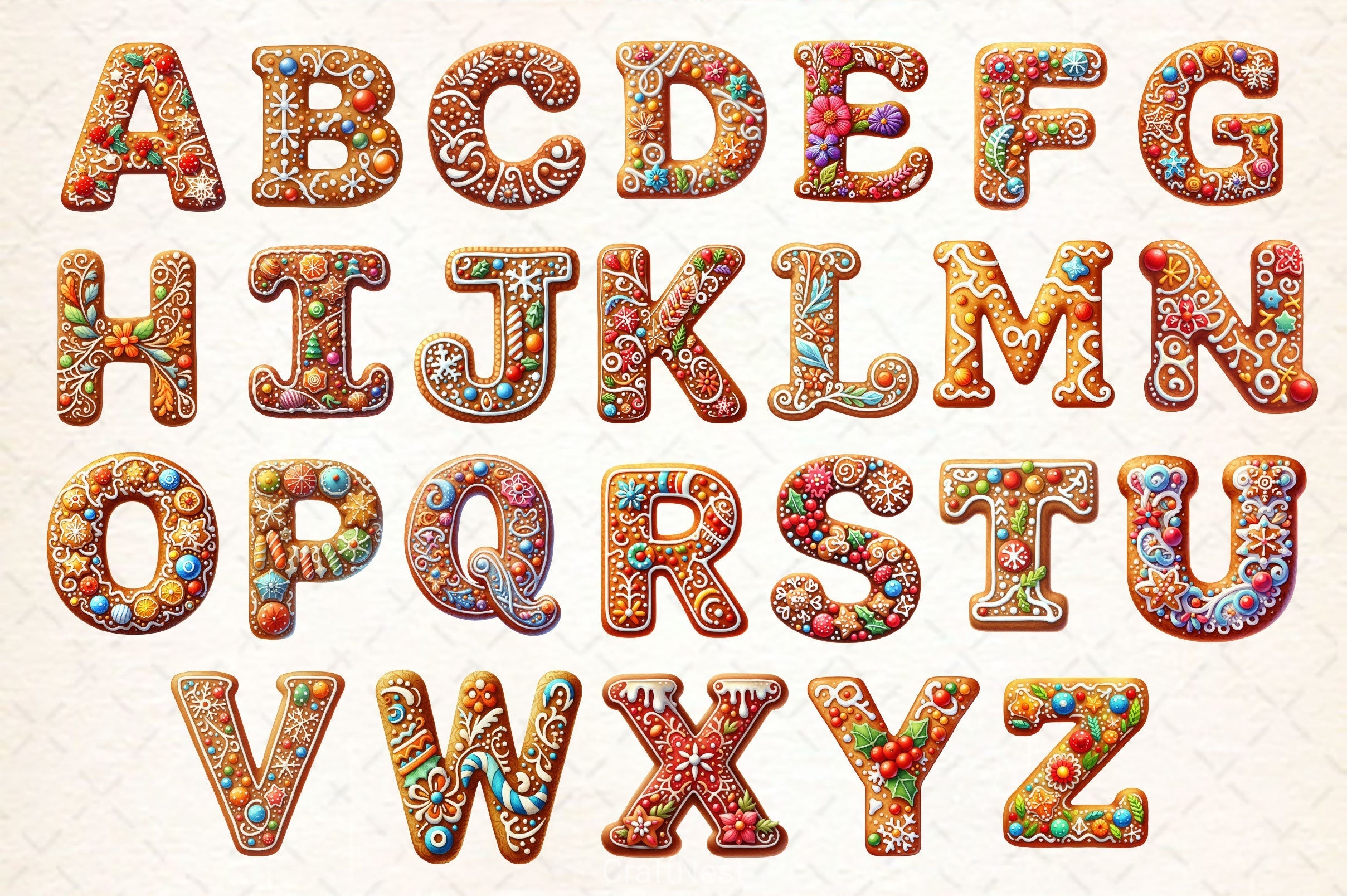 Christmas Gingerbread Cookie Alphabet Clipart Bundle