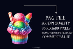 Rainbow Ice Cream Clipart Bundle - CraftNest - Digital Crafting and Art
