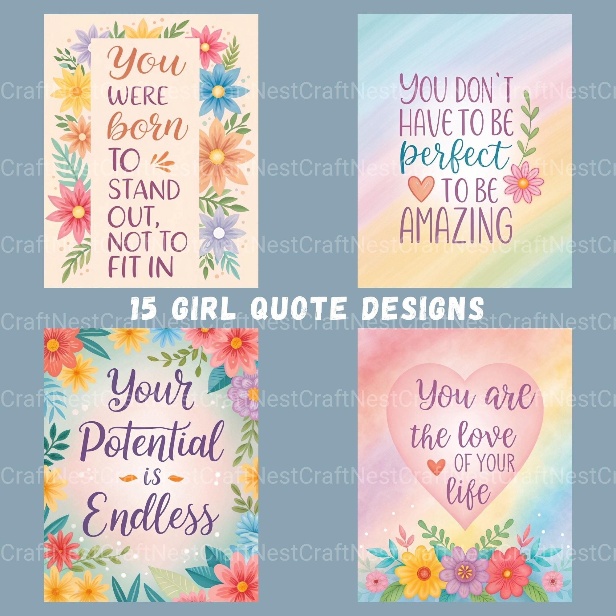 Girl Quotes Pastel Clipart Bundle