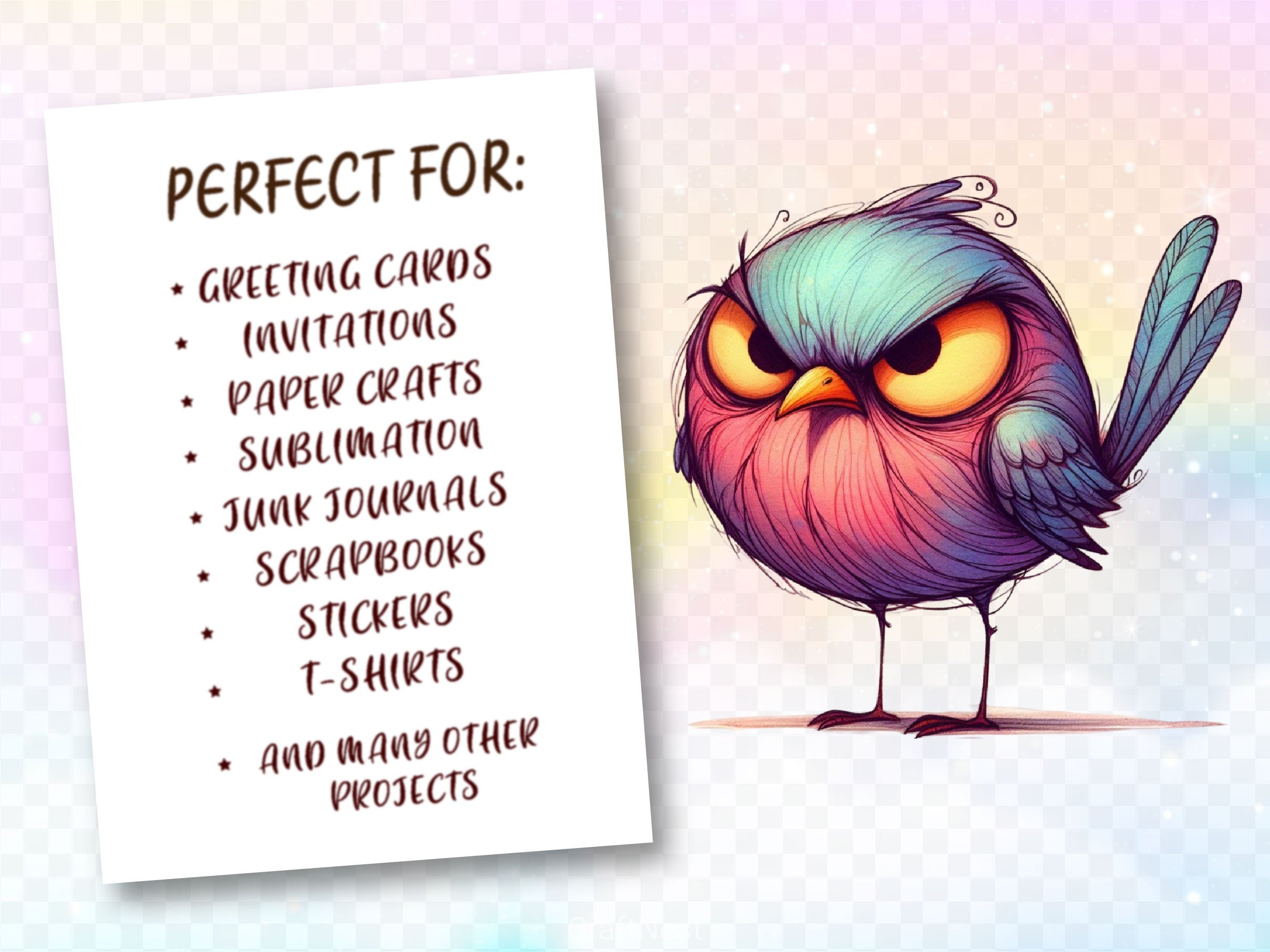 Funny Grumpy Bird Clipart Bundle