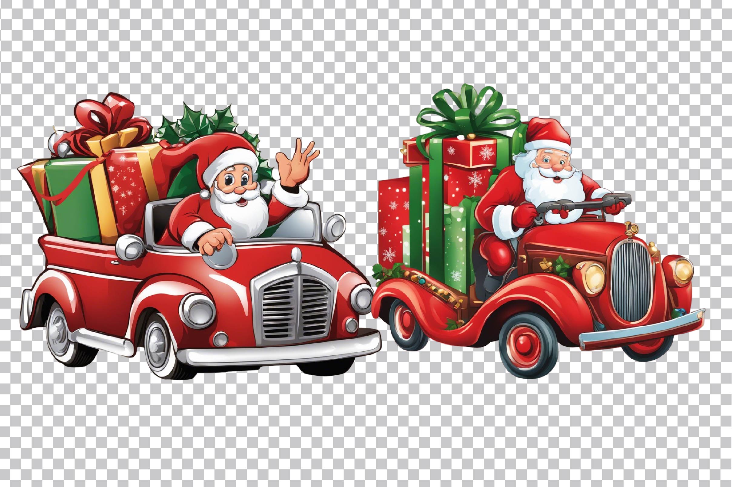 Santa Claus On Car Clipart Bundle