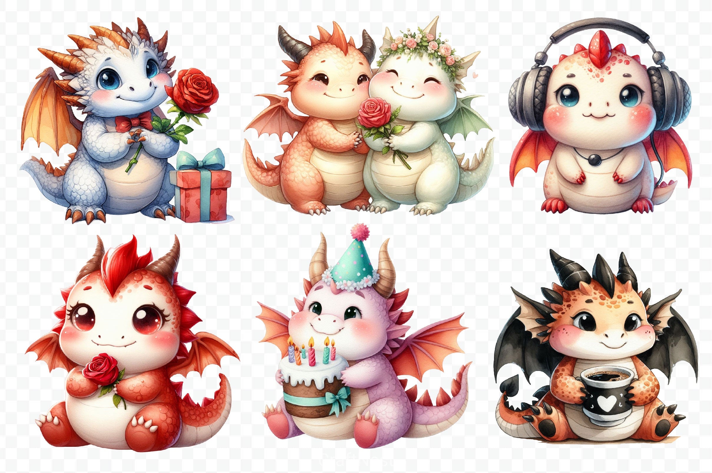 Cute Baby Dragon Valentine Clipart Bundle
