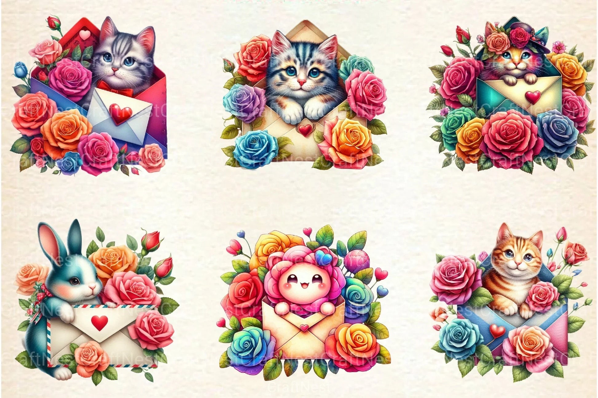 Valentine Peeking Animal Clipart Bundle - CraftNest - Digital Crafting and Art