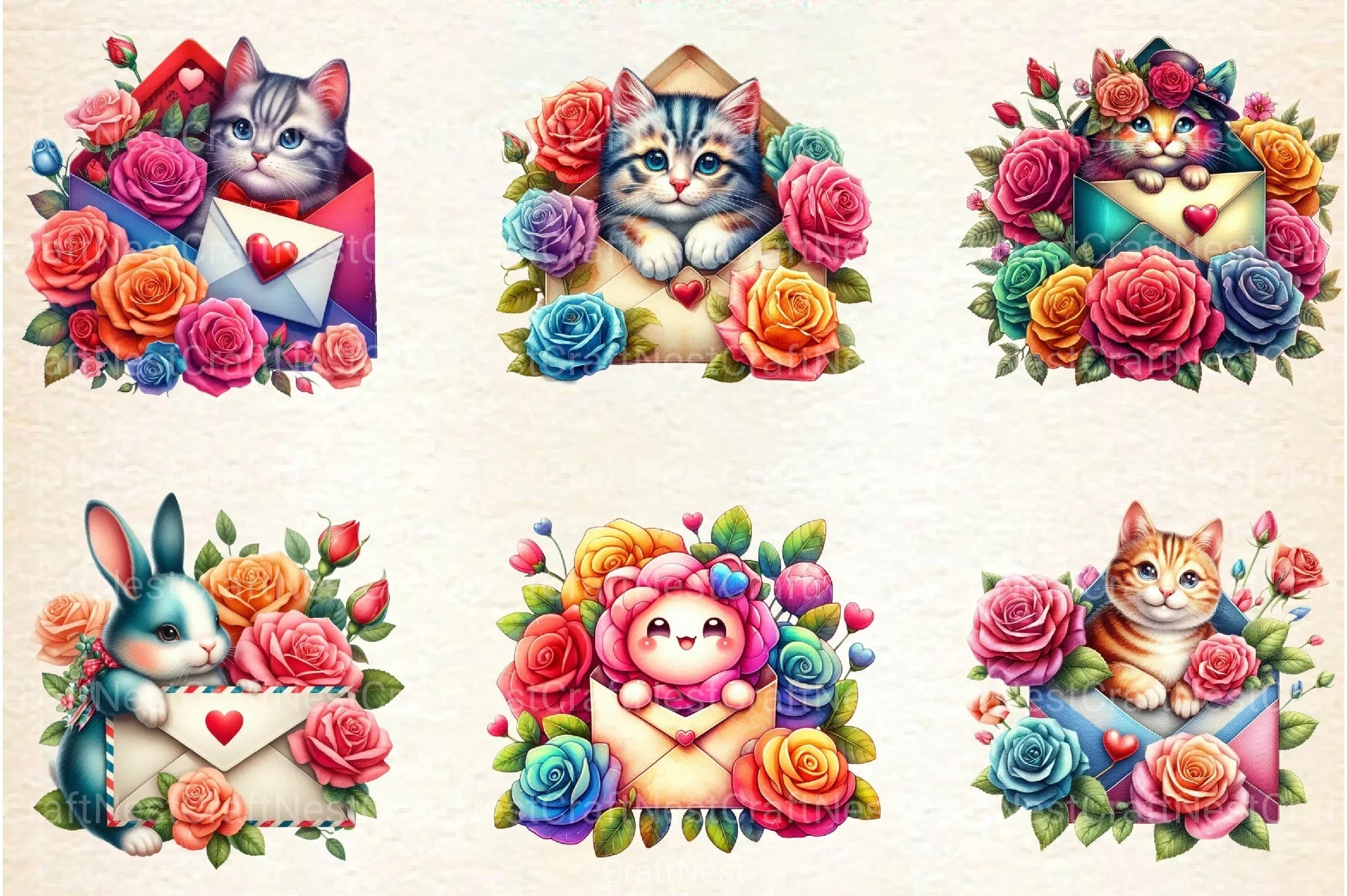 Valentine Peeking Animal Clipart Bundle - CraftNest - Digital Crafting and Art