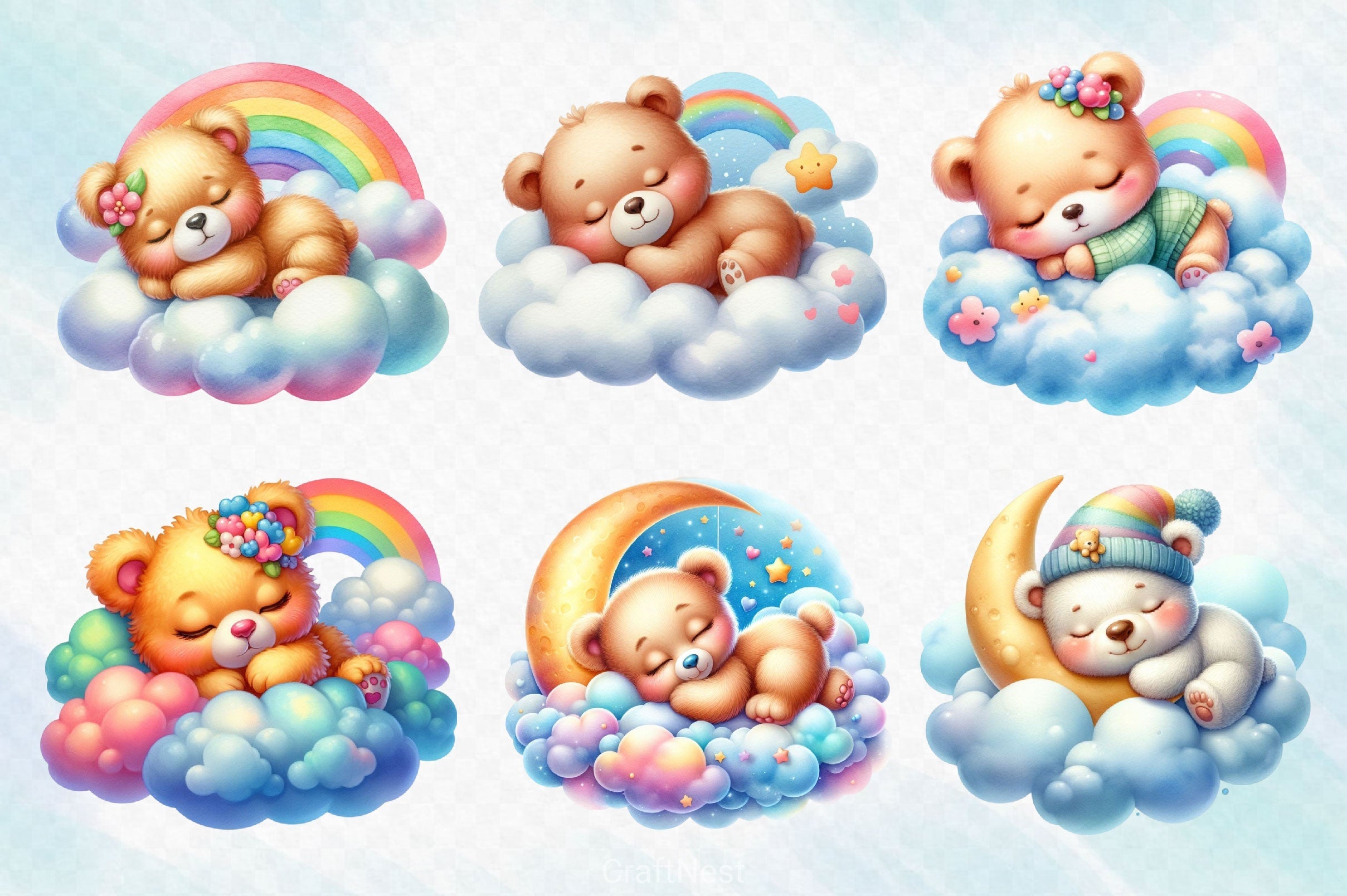 Sleeping Teddy Bear Clipart Bundle