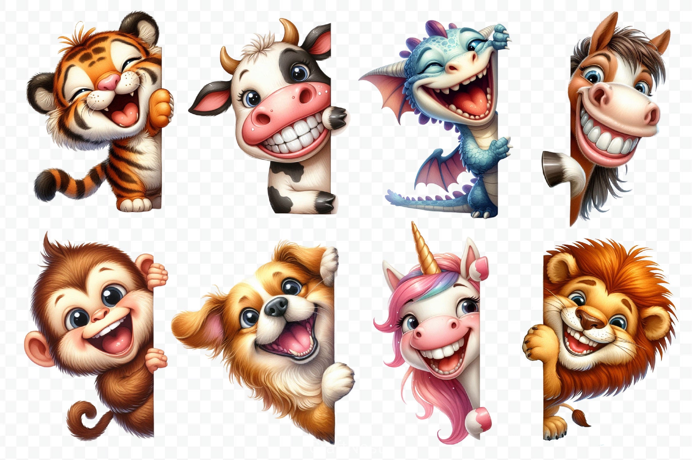 Funny Animals Peeking Around Corner Clipart Bundle 6