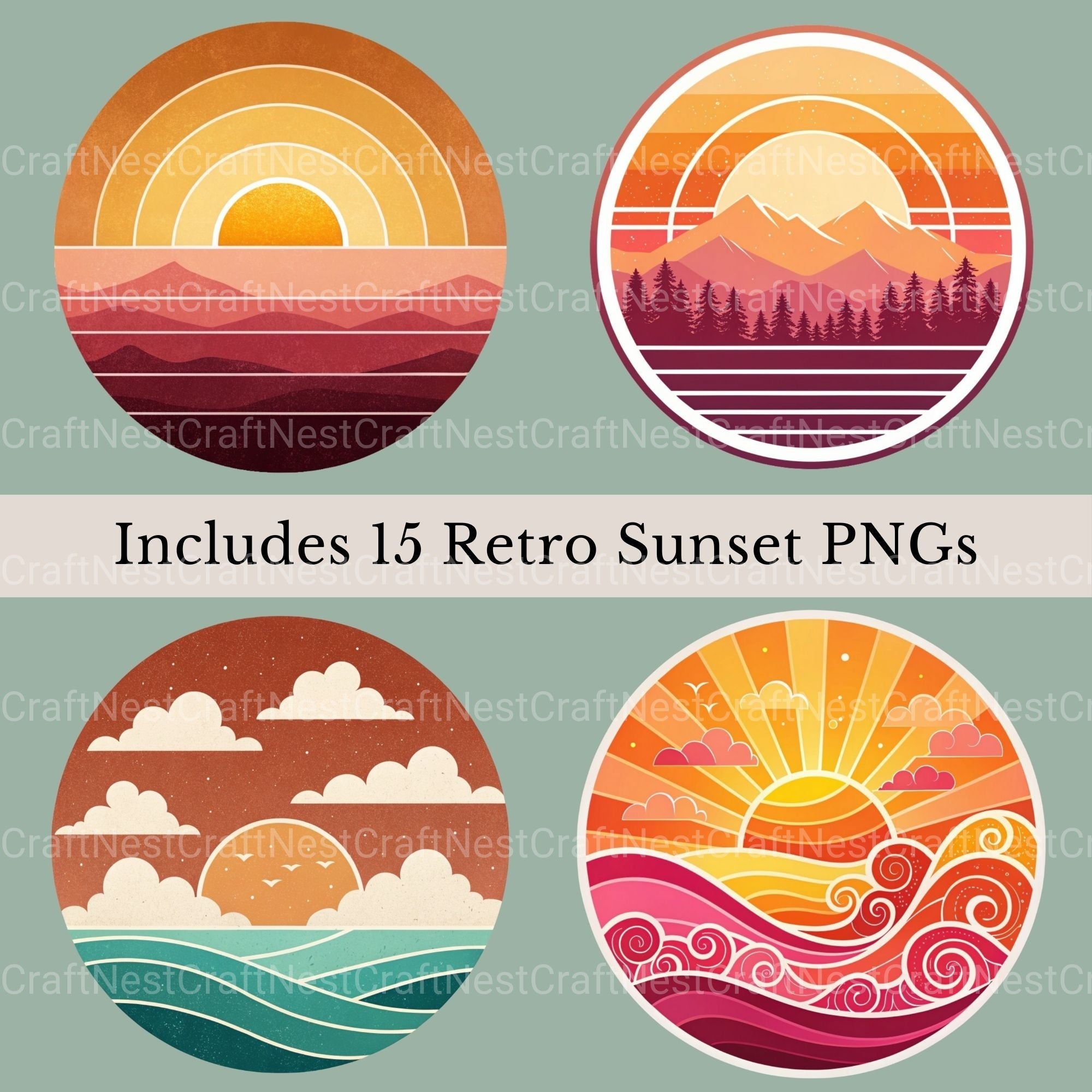 Retro Sunsets Clipart Bundle 1