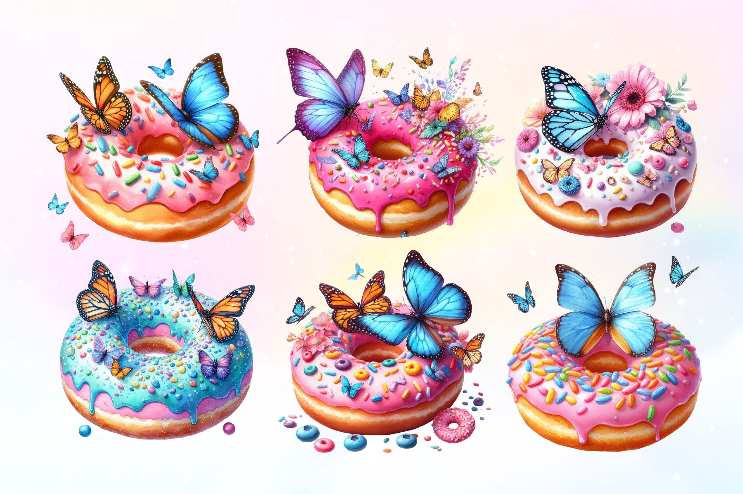Butterfly Donuts Clipart Bundle