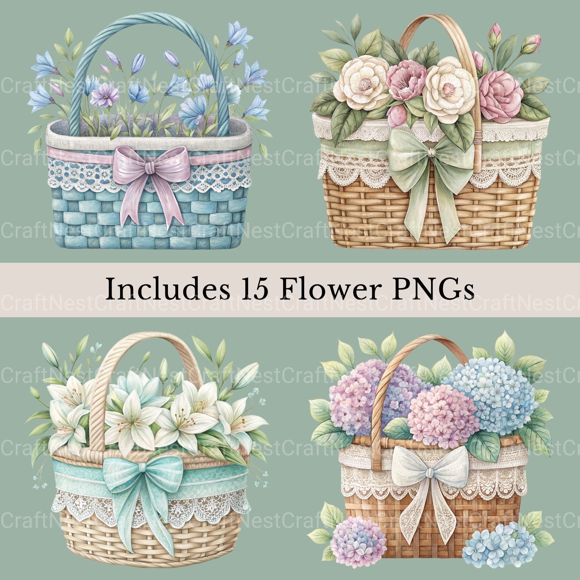 Flower Baskets Clipart Bundle
