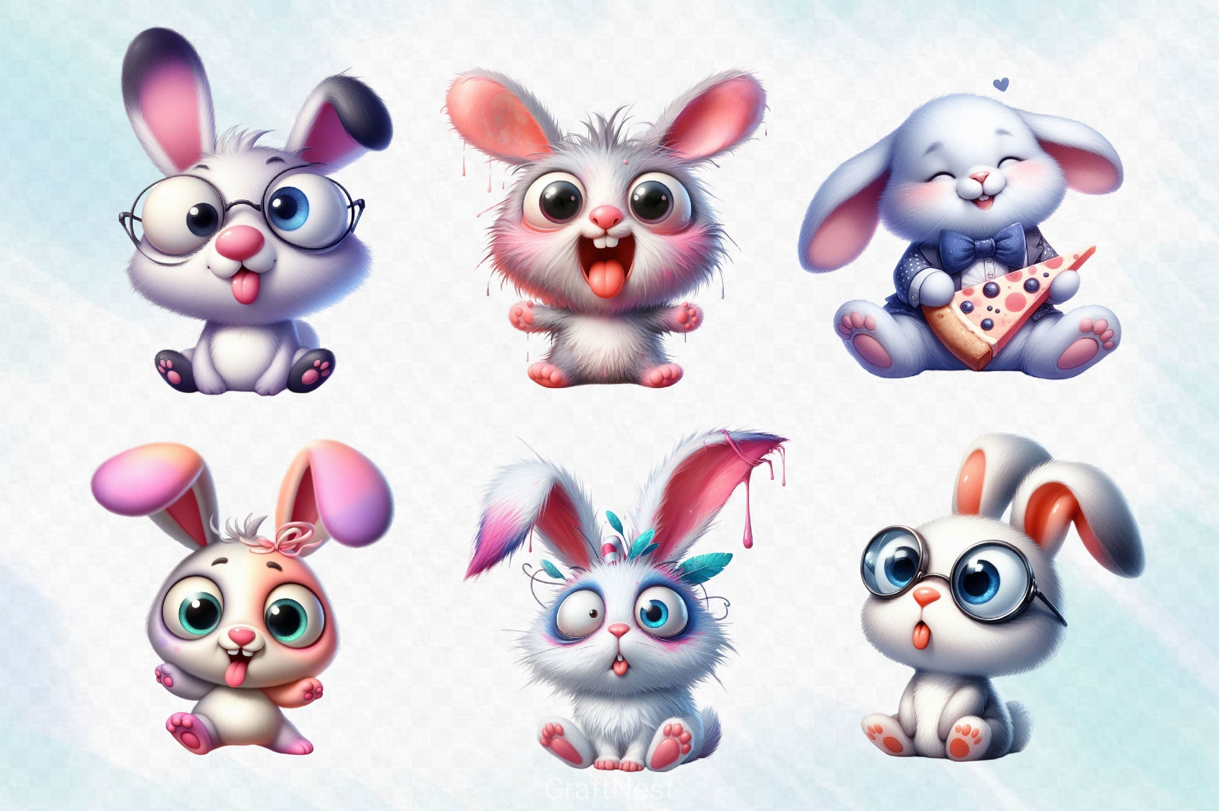 Funny Cute Bunny Clipart Bundle