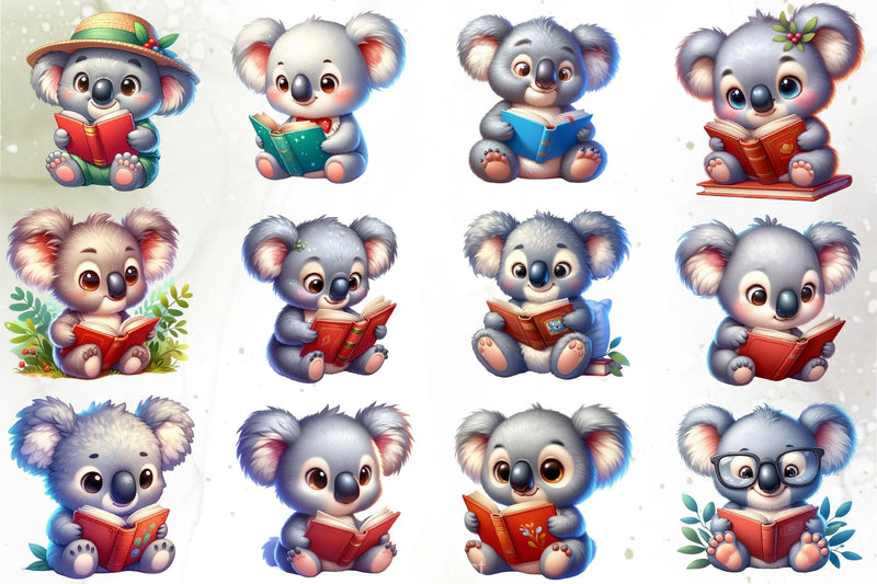 Cute Koala Reading Clipart Bundle - CraftNest - Digital Crafting and Art