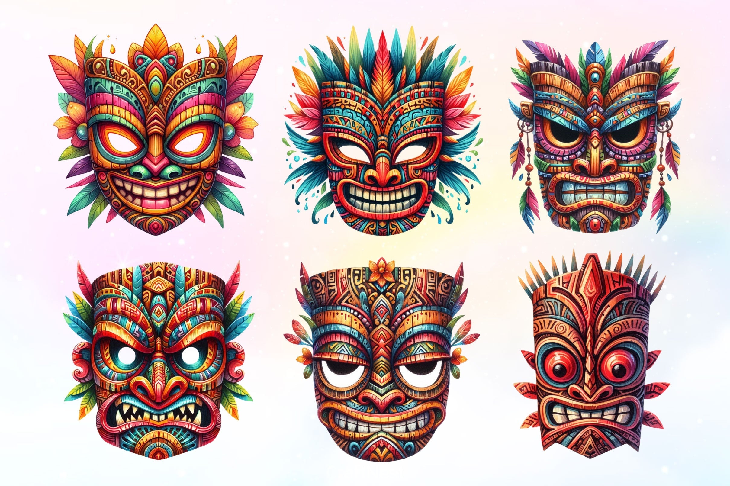 Festival Tiki Mask Clipart Bundle 2