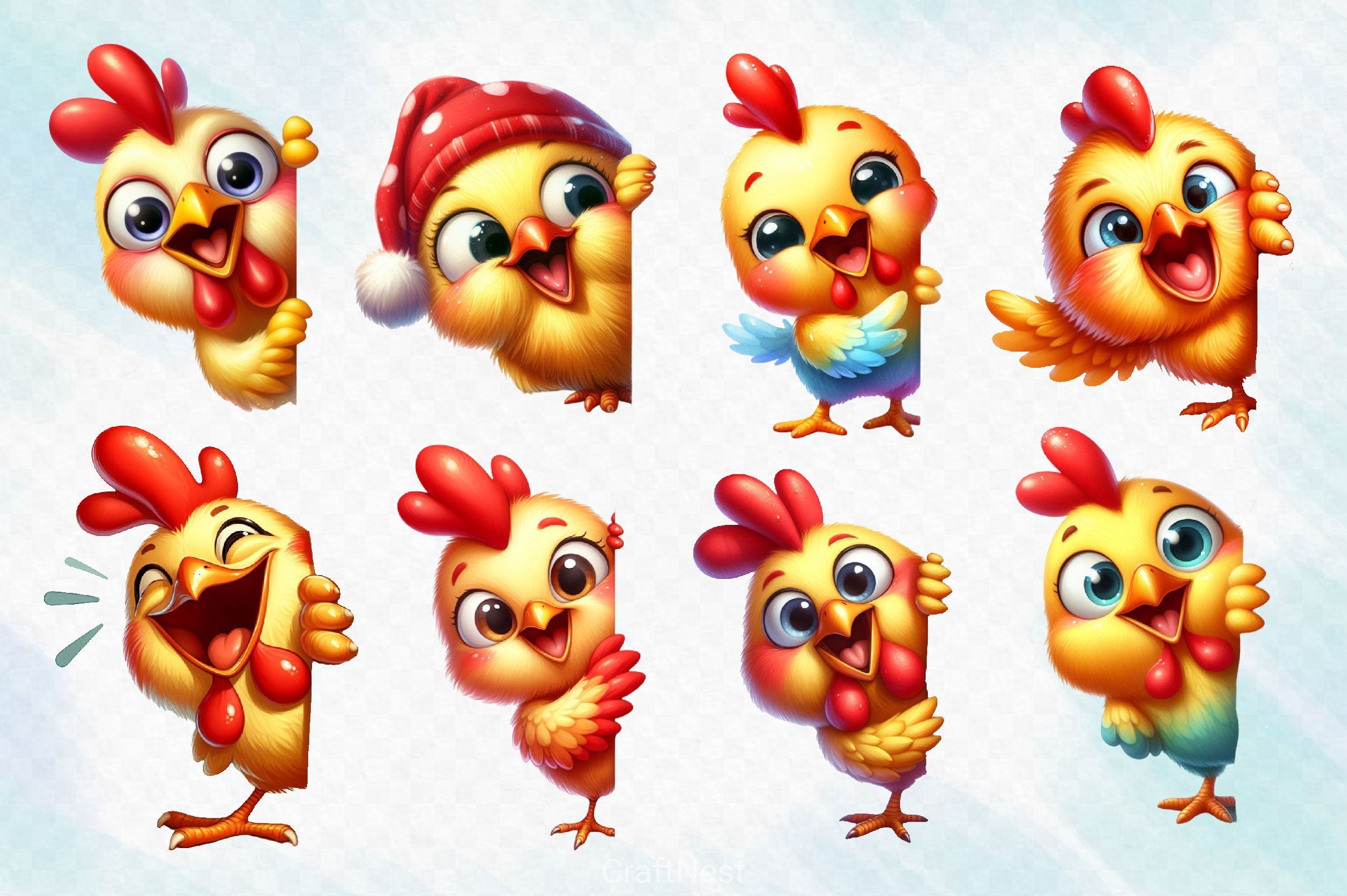 Funny Chick Peeking Around Corner Clipart Bundle