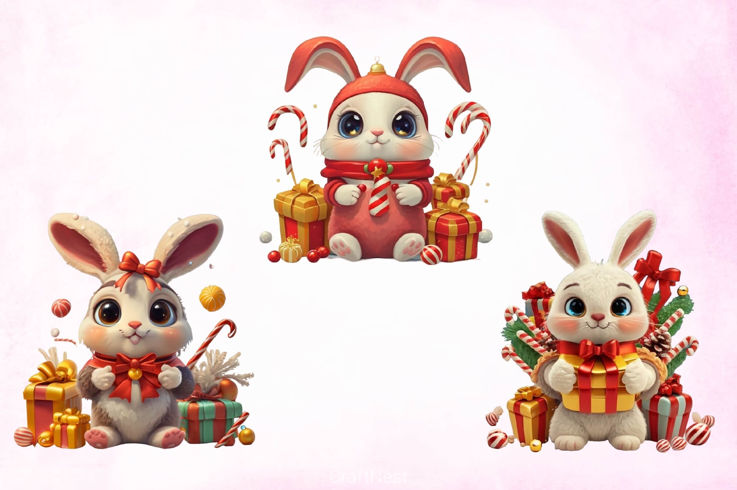 Cute Rabbit Christmas Clipart Bundle