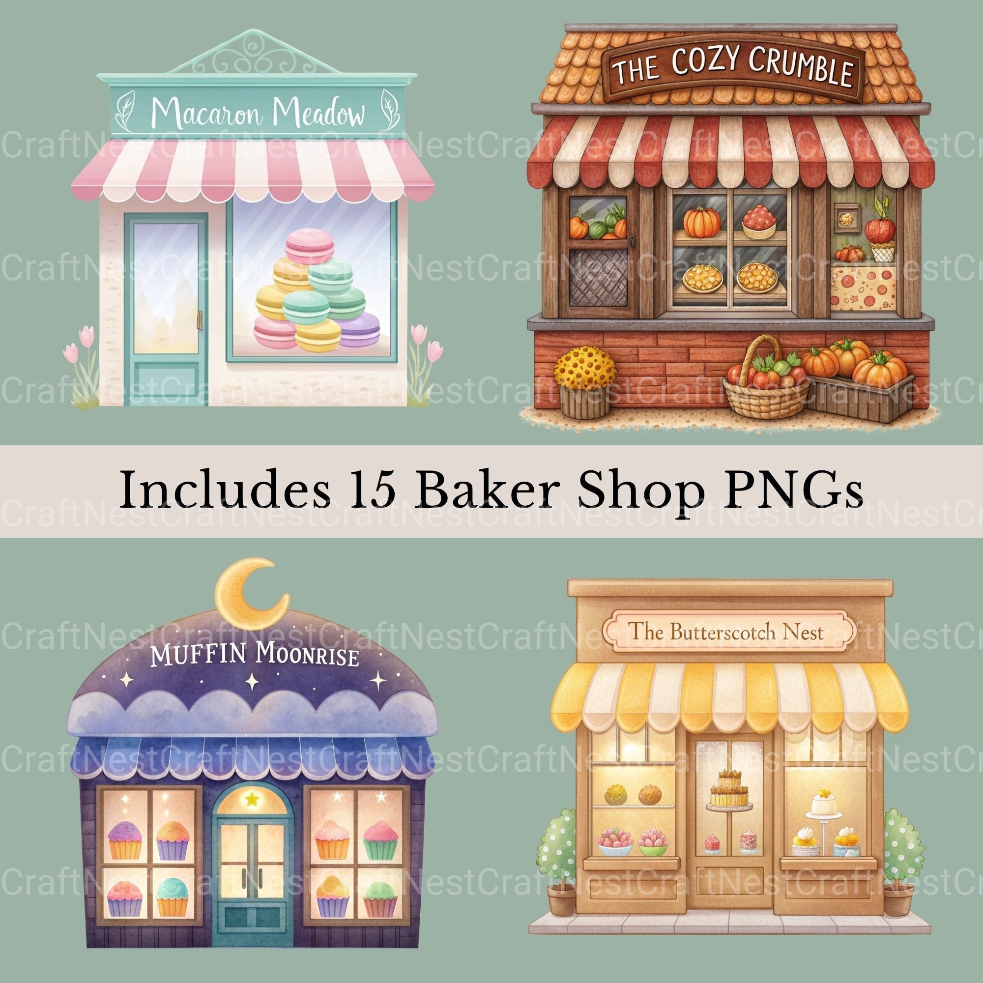 Village Shops Bakeries Clipart Bundle
