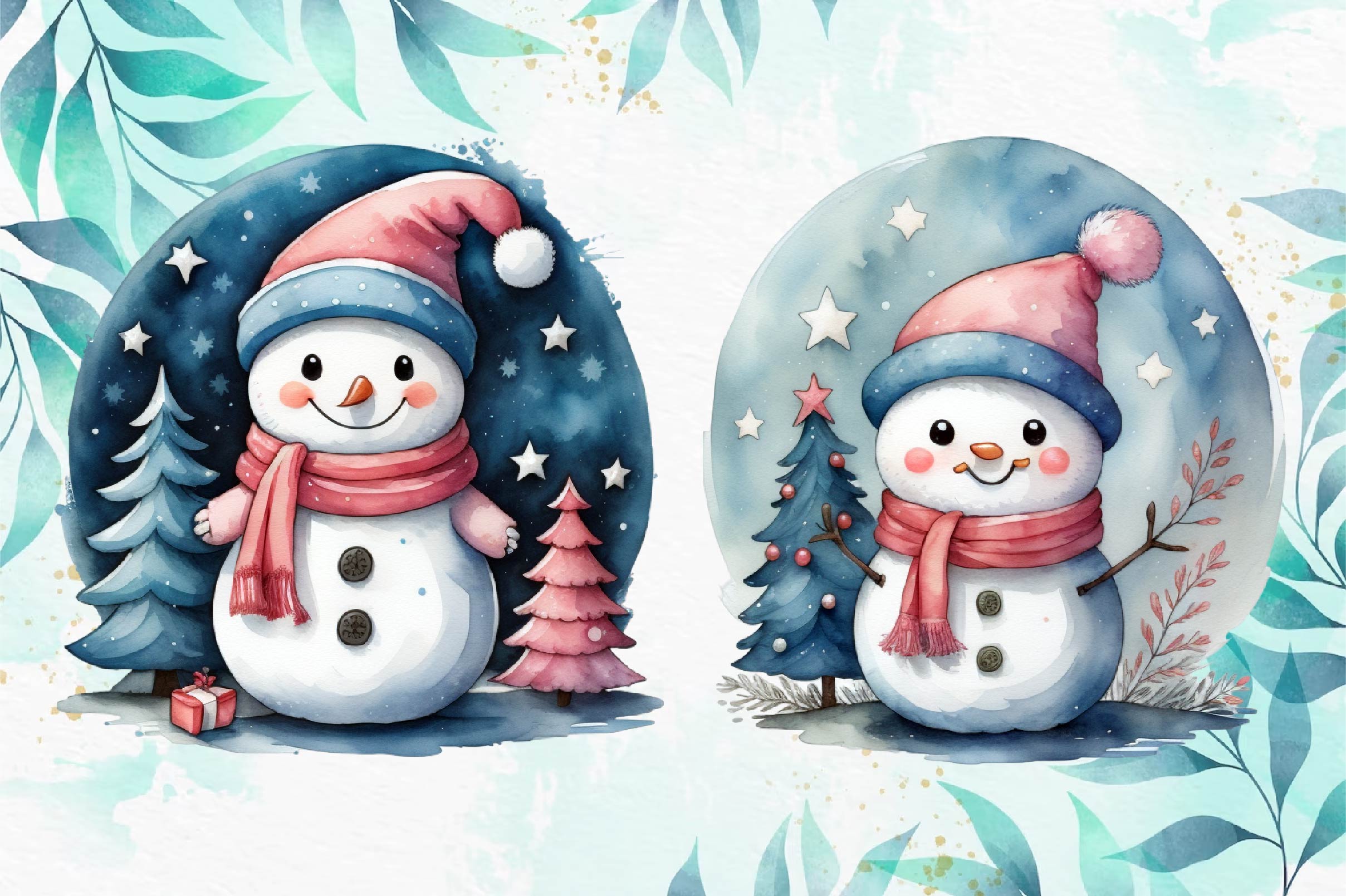 Pastel Snowman Clipart Bundle