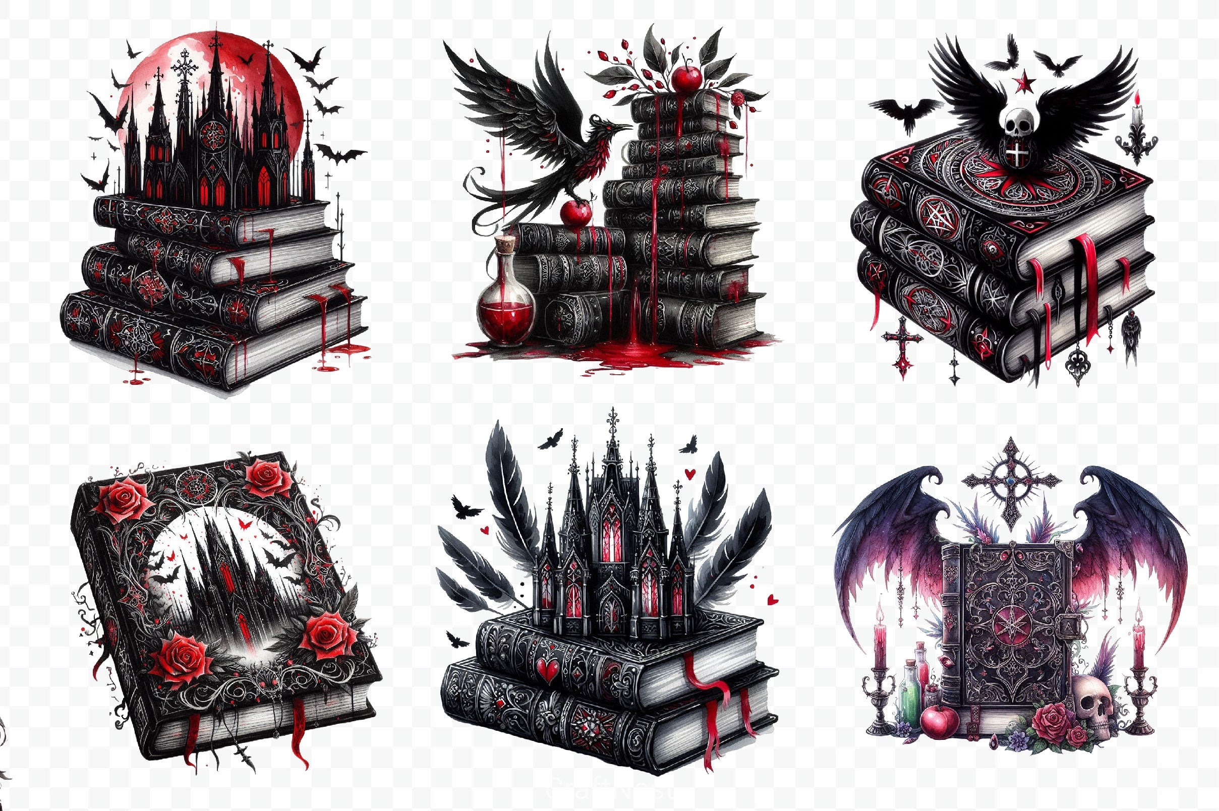 Gothic Fantasy Books Clipart Bundle